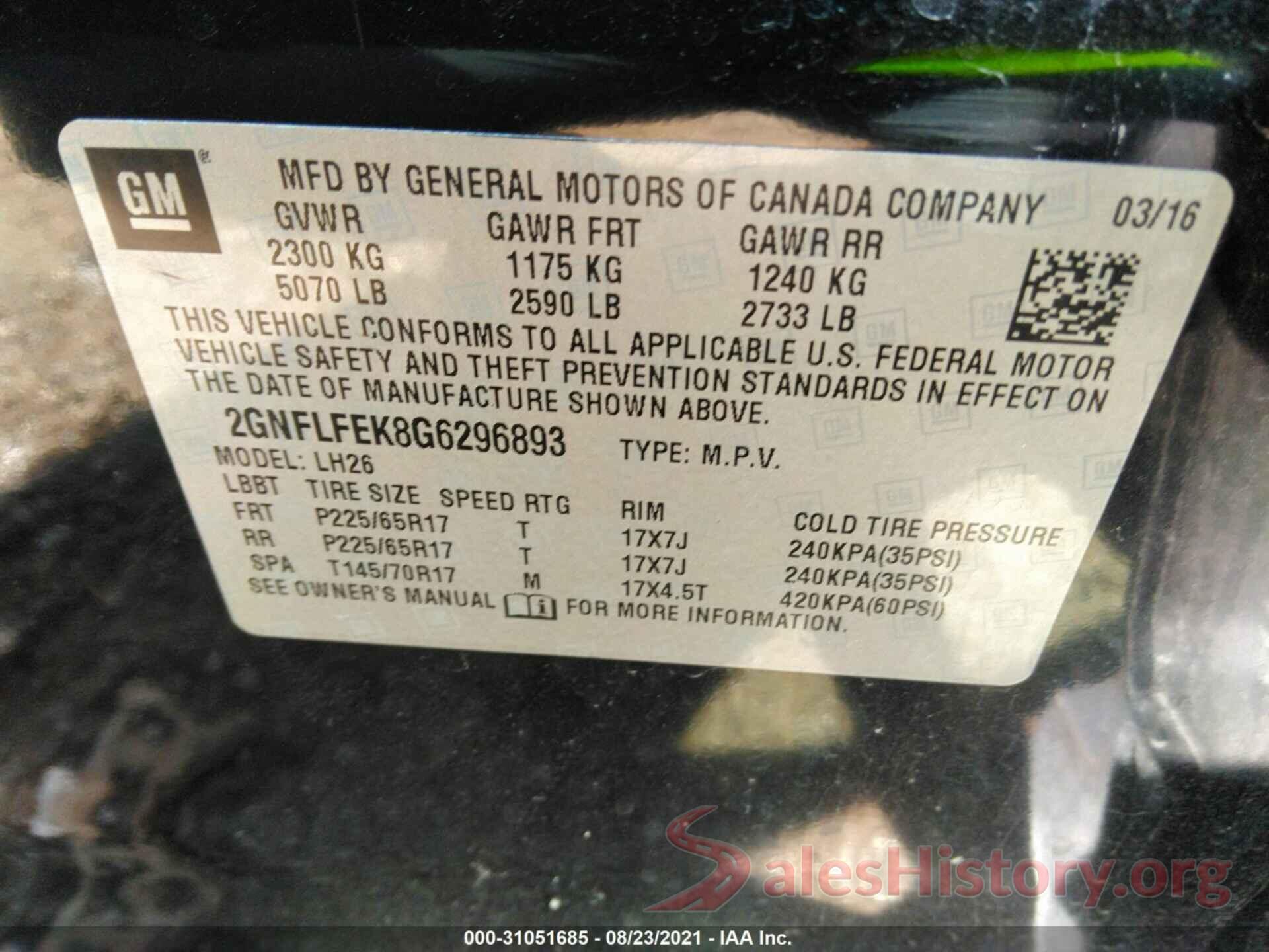 2GNFLFEK8G6296893 2016 CHEVROLET EQUINOX