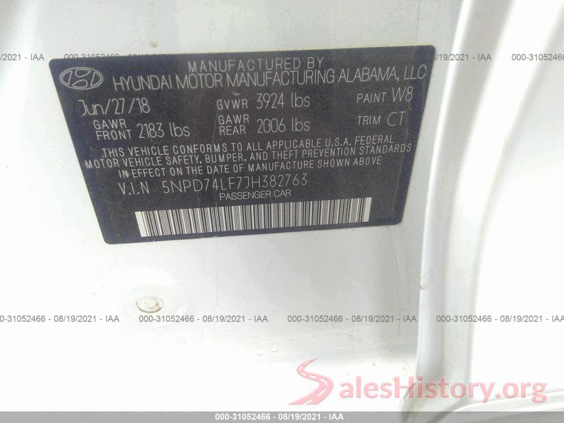 5NPD74LF7JH382763 2018 HYUNDAI ELANTRA