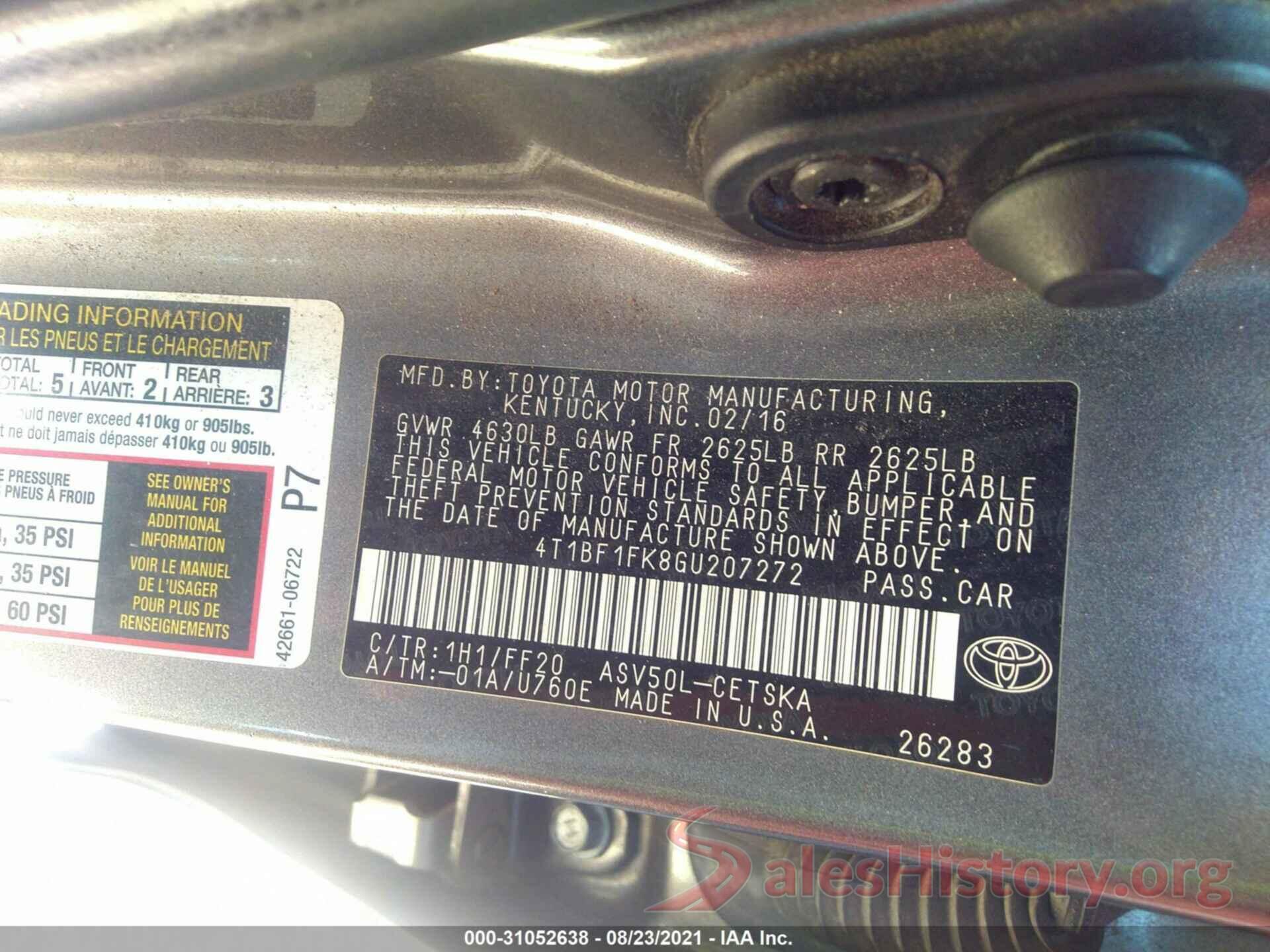 4T1BF1FK8GU207272 2016 TOYOTA CAMRY