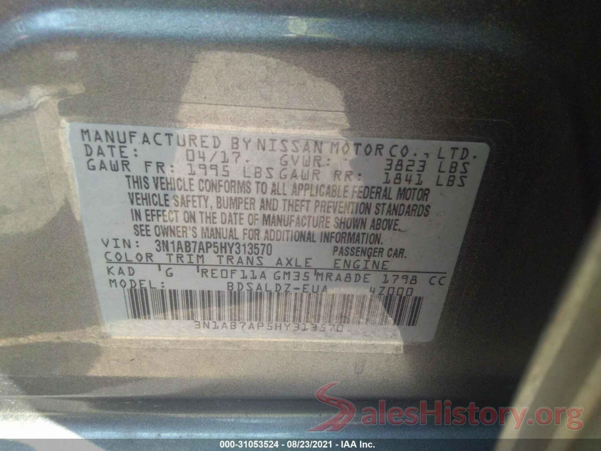 3N1AB7AP5HY313570 2017 NISSAN SENTRA