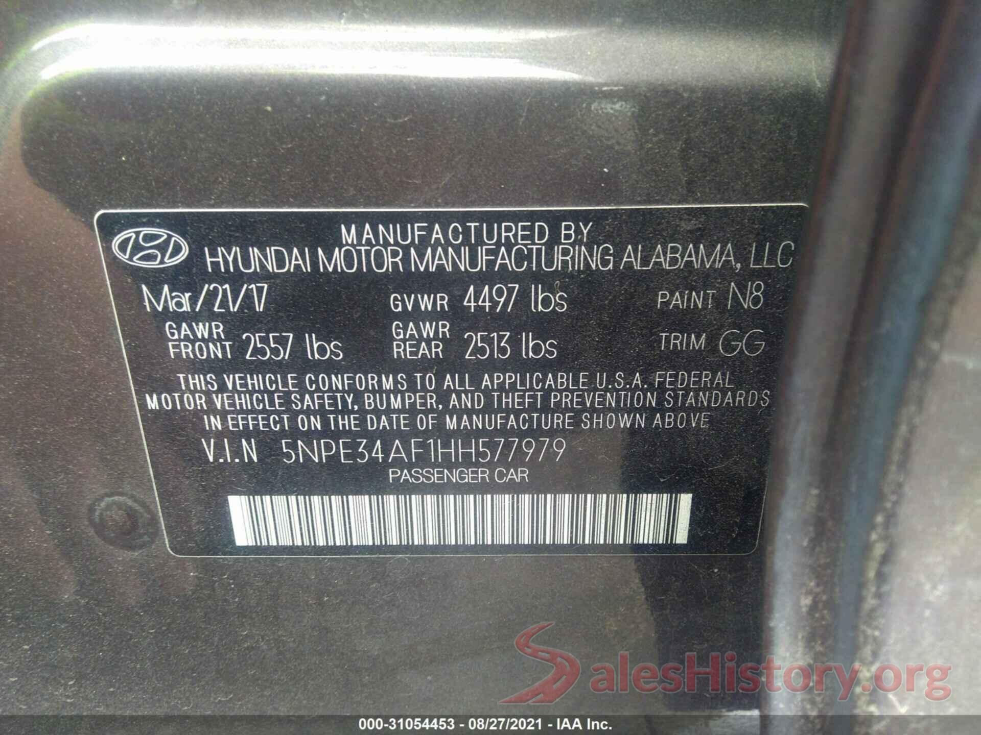 5NPE34AF1HH577979 2017 HYUNDAI SONATA