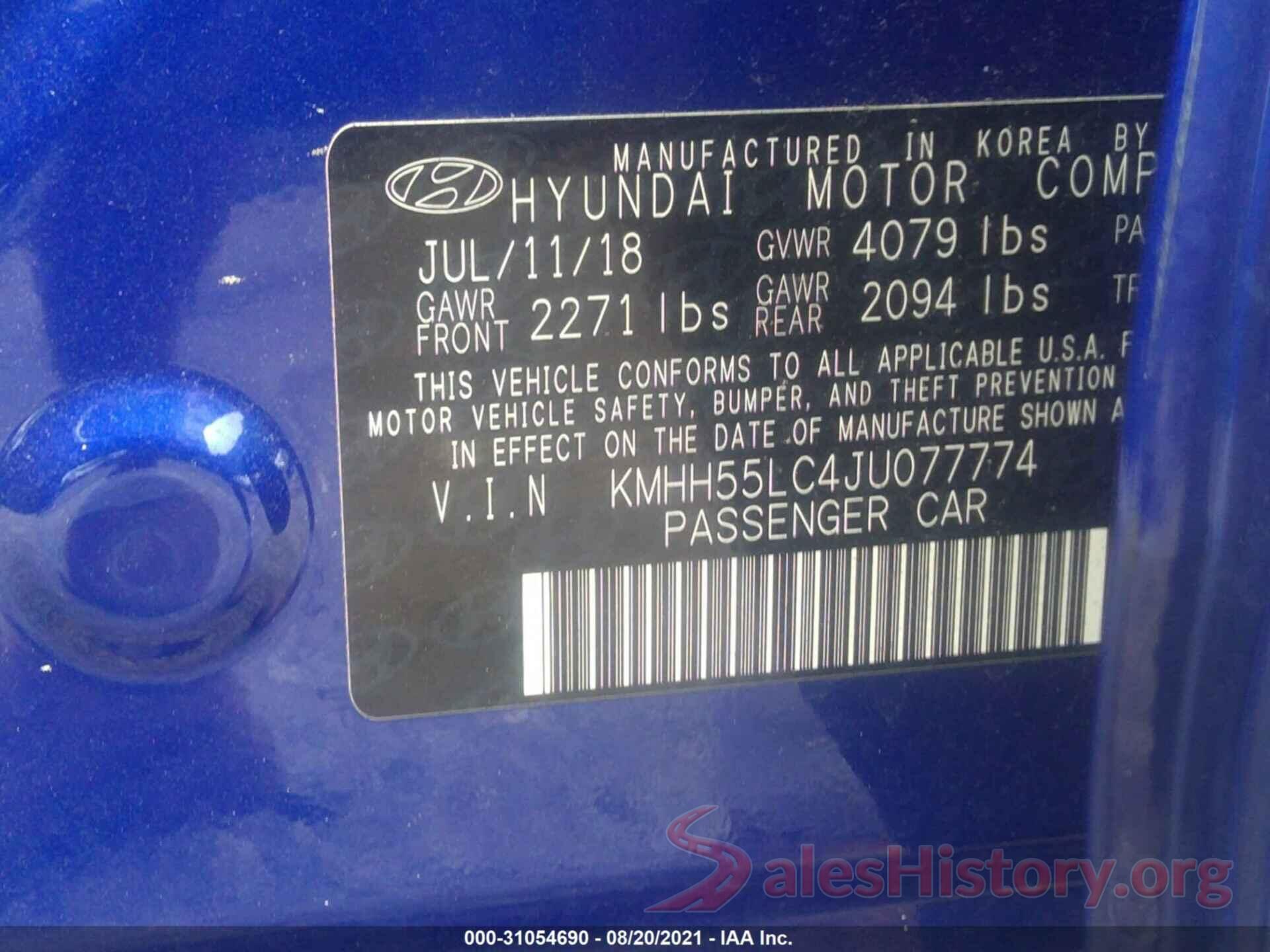 KMHH55LC4JU077774 2018 HYUNDAI ELANTRA GT