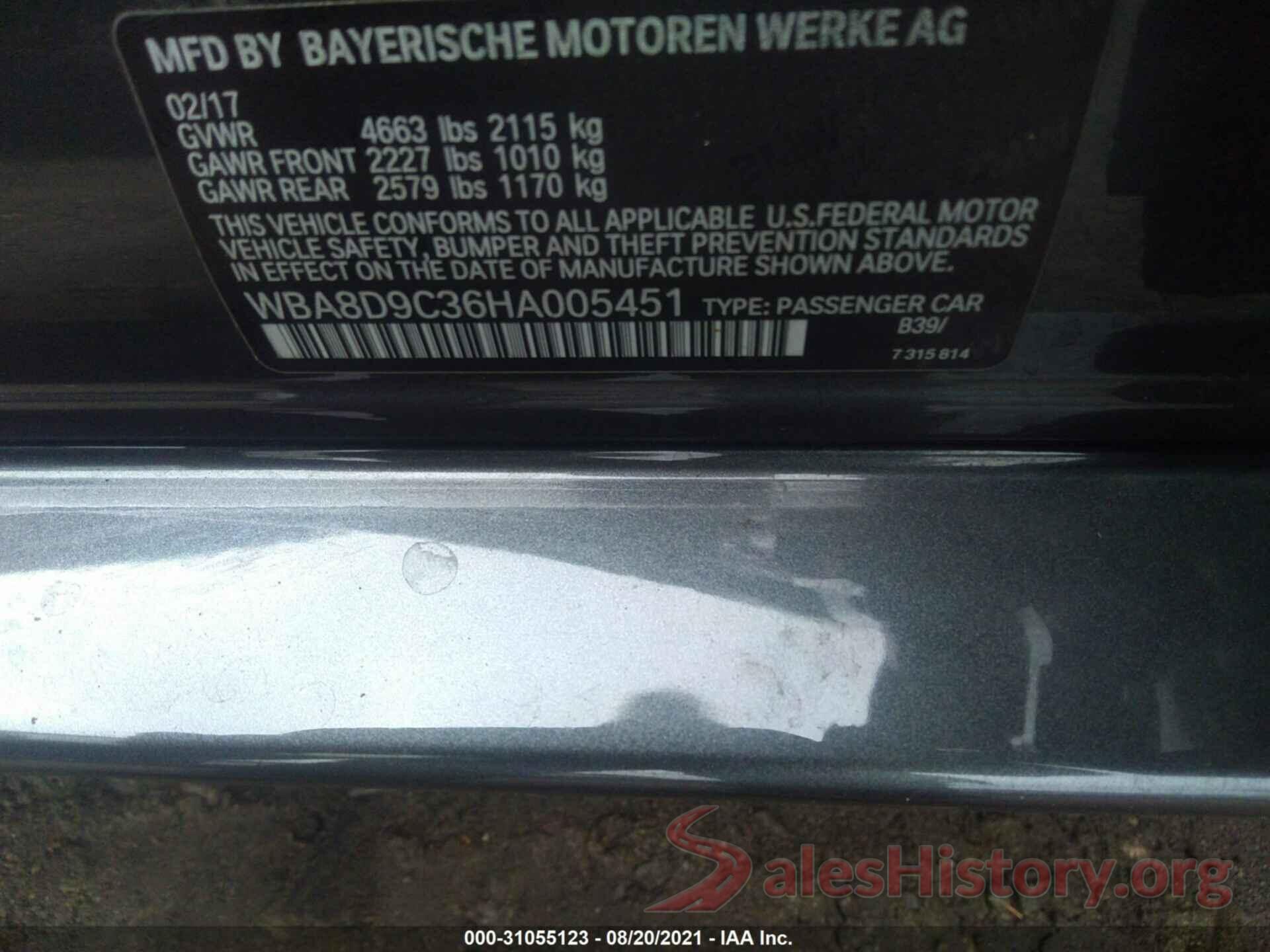 WBA8D9C36HA005451 2017 BMW 3 SERIES