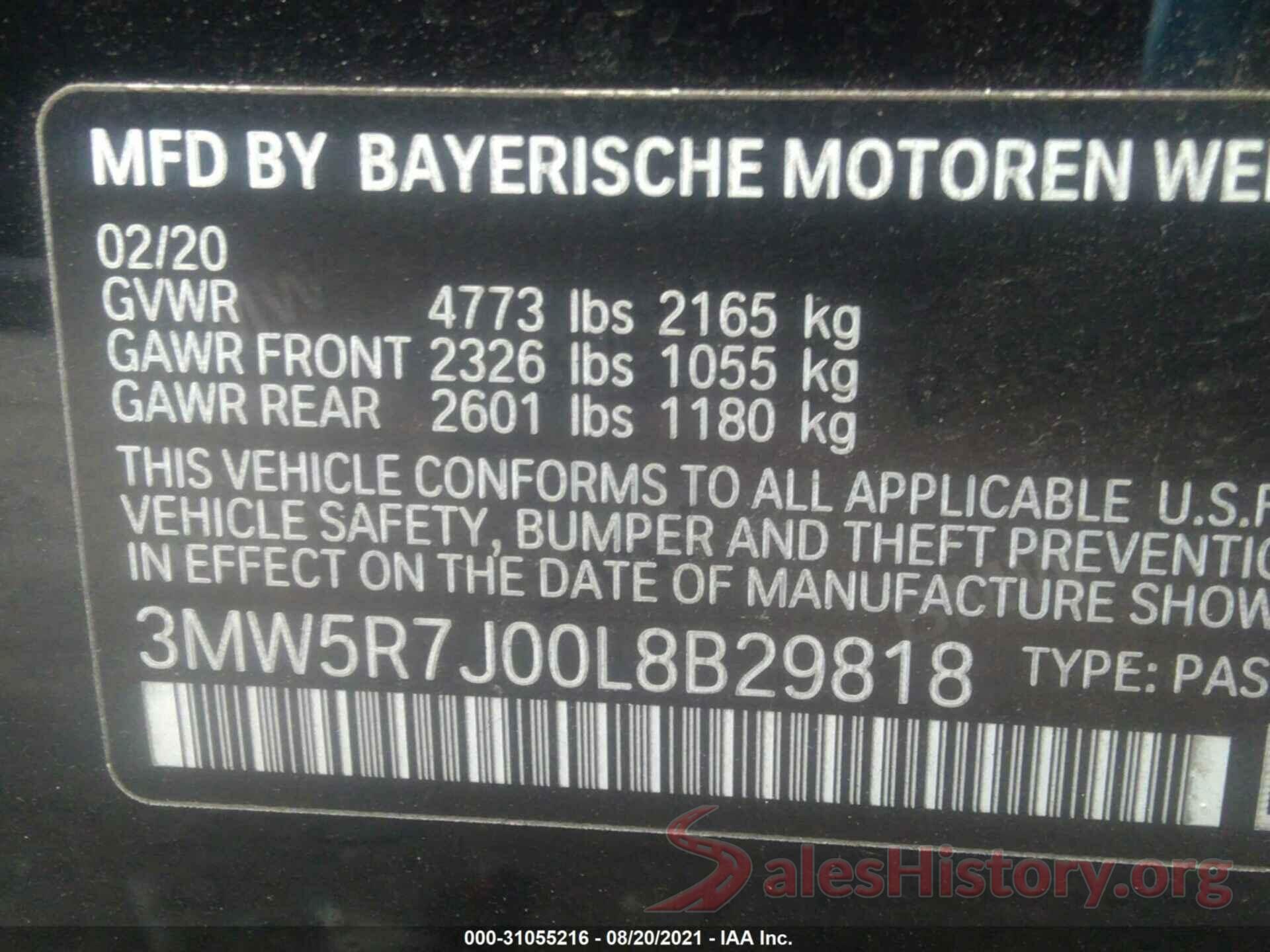 3MW5R7J00L8B29818 2020 BMW 3 SERIES