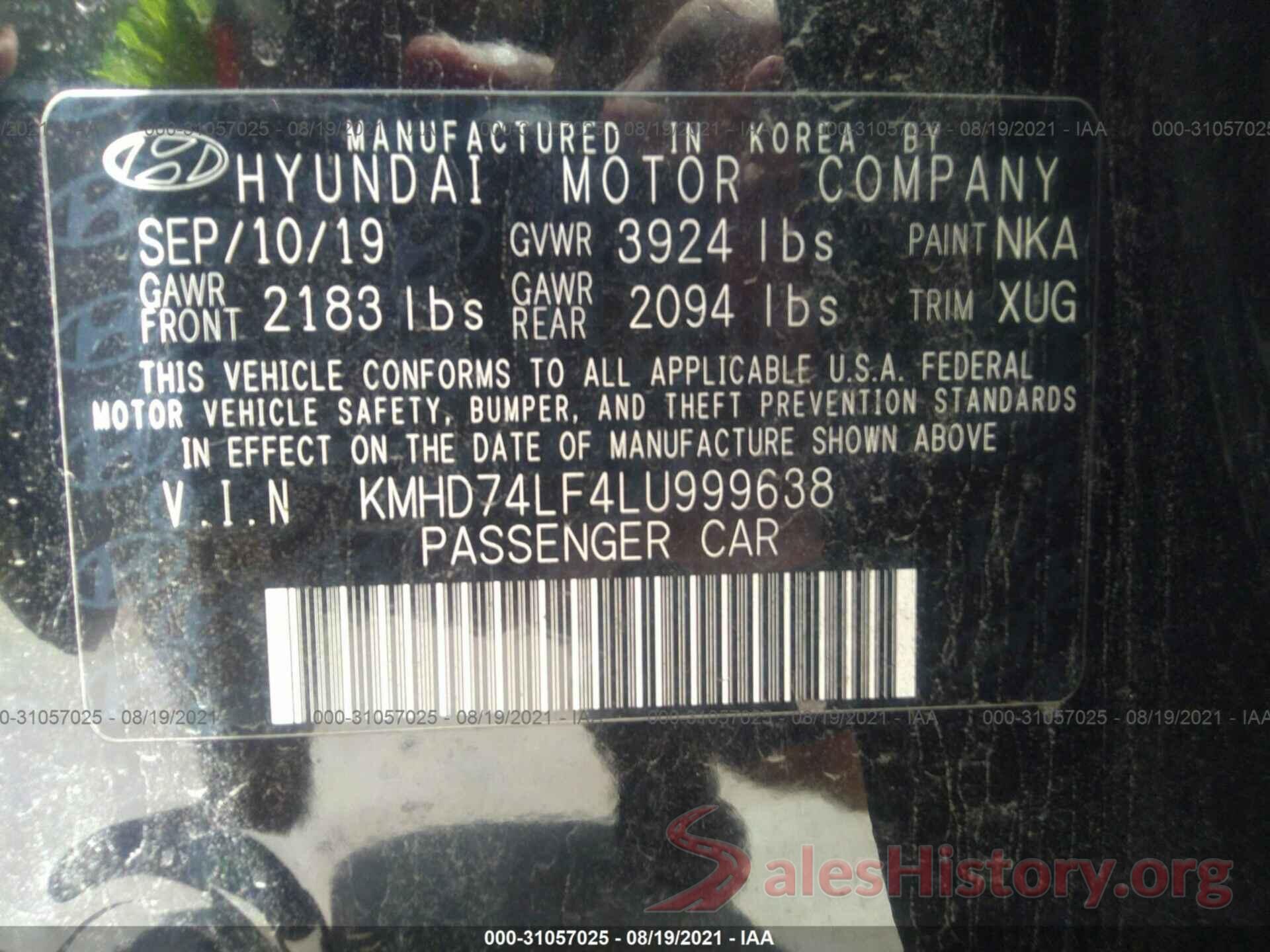 KMHD74LF4LU999638 2020 HYUNDAI ELANTRA