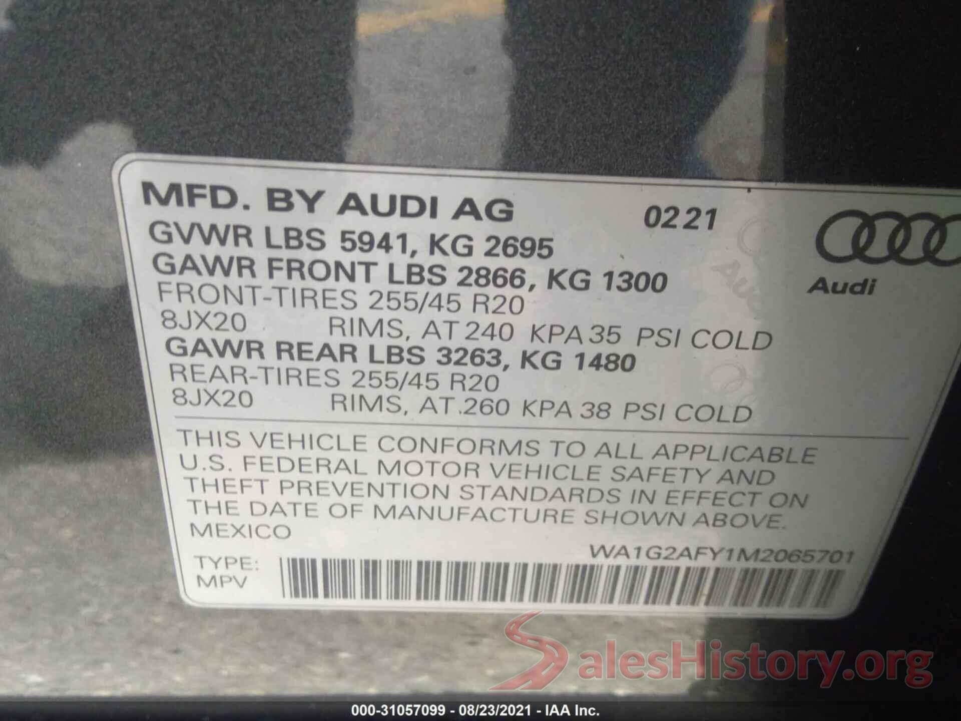 WA1G2AFY1M2065701 2021 AUDI Q5