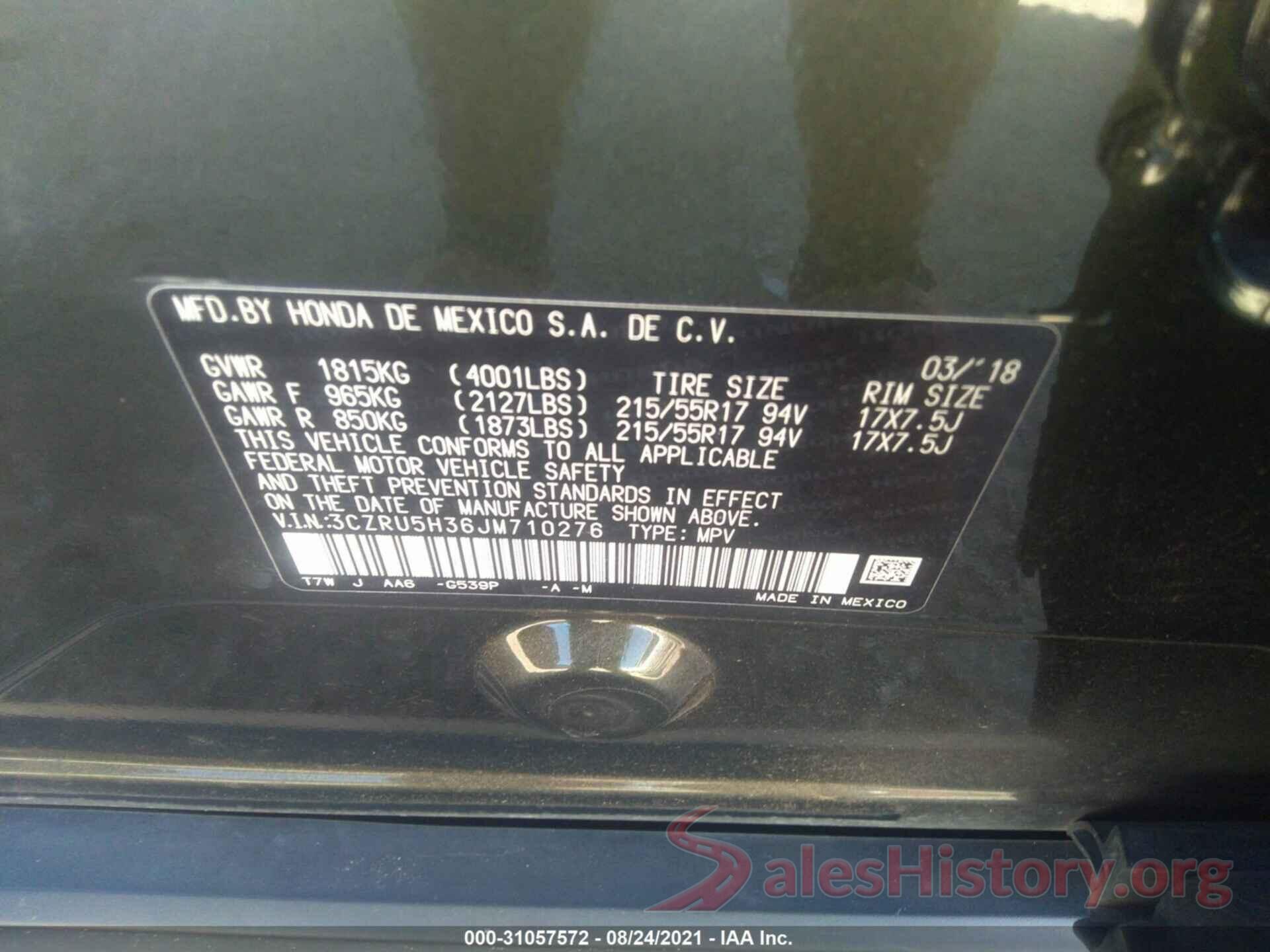 3CZRU5H36JM710276 2018 HONDA HR-V