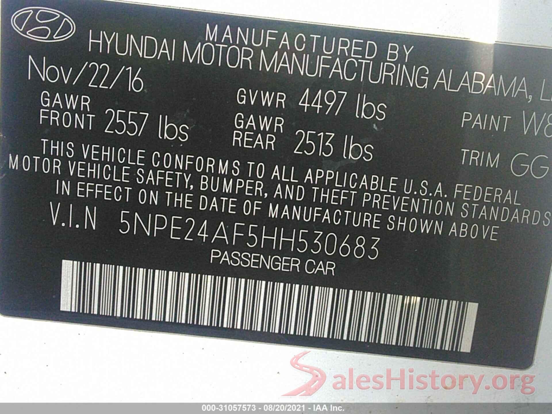 5NPE24AF5HH530683 2017 HYUNDAI SONATA