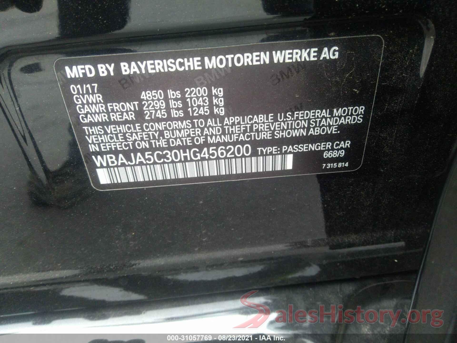 WBAJA5C30HG456200 2017 BMW 5 SERIES