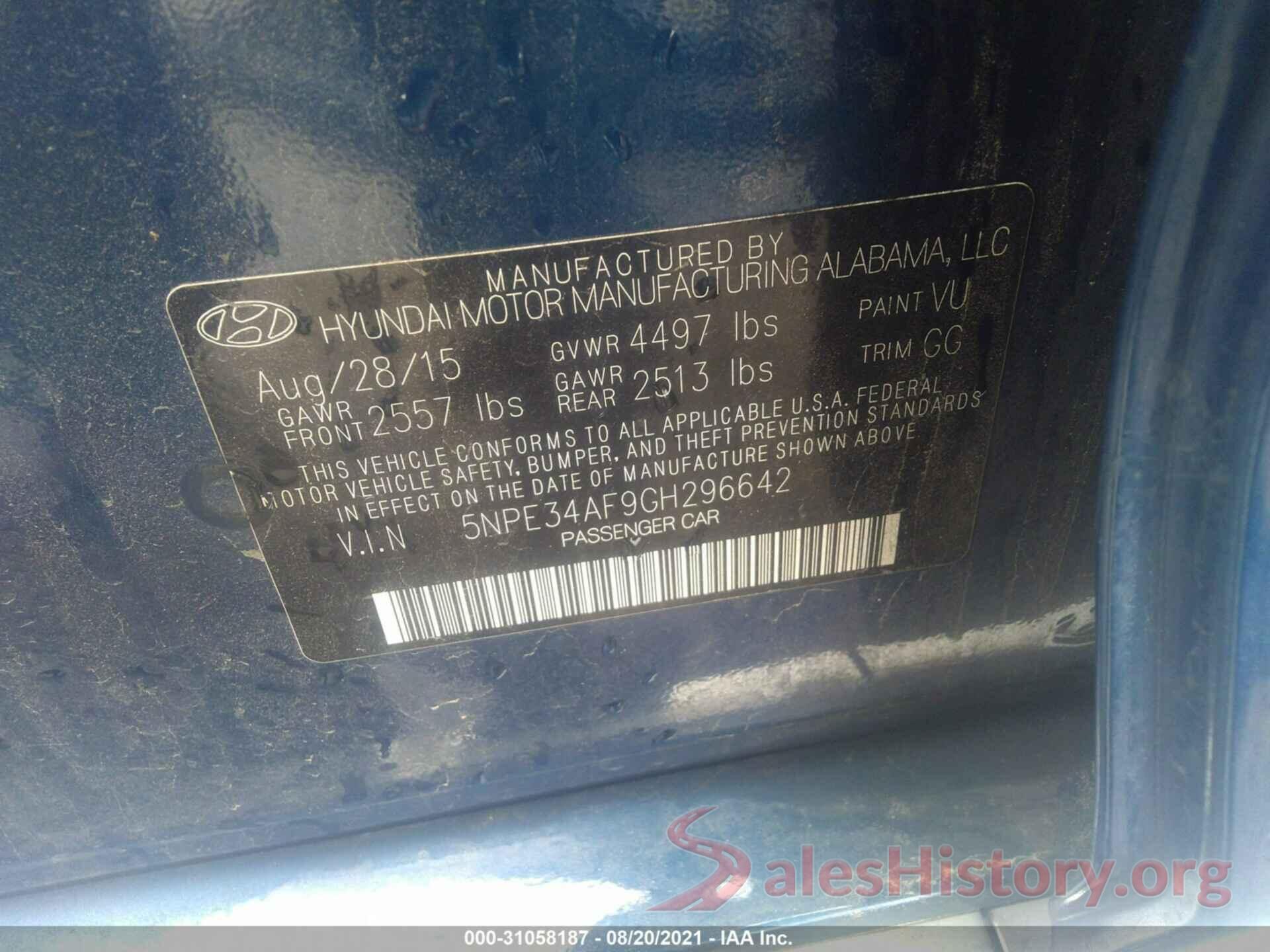 5NPE34AF9GH296642 2016 HYUNDAI SONATA