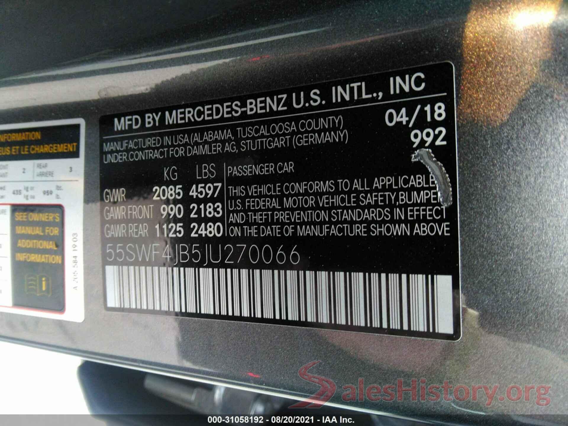 55SWF4JB5JU270066 2018 MERCEDES-BENZ C-CLASS