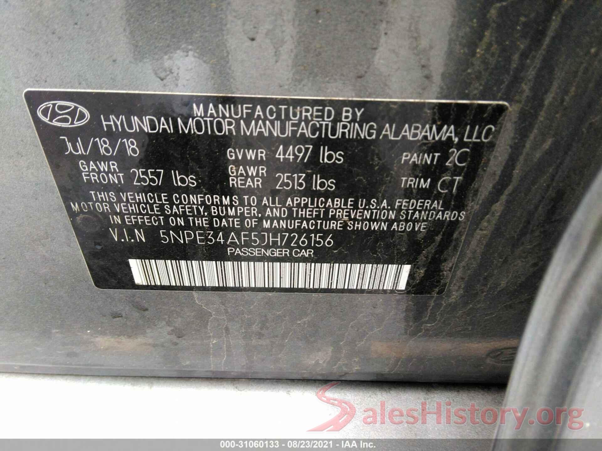 5NPE34AF5JH726156 2018 HYUNDAI SONATA