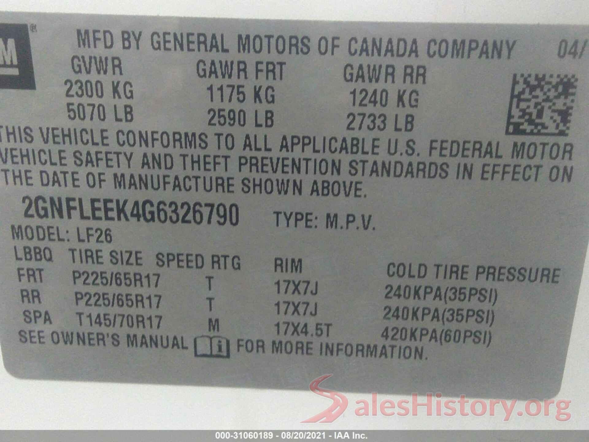 2GNFLEEK4G6326790 2016 CHEVROLET EQUINOX