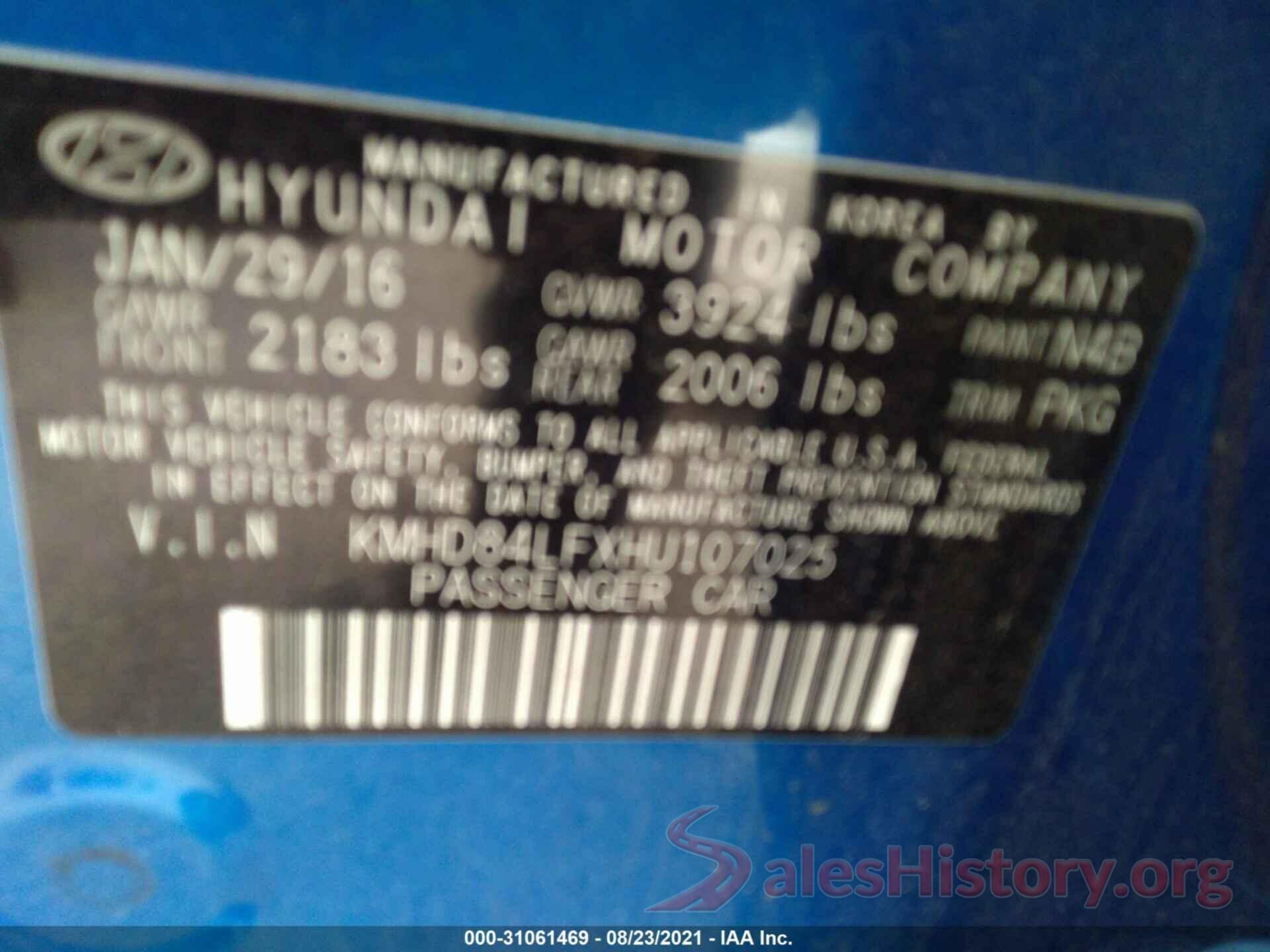 KMHD84LFXHU107025 2017 HYUNDAI ELANTRA