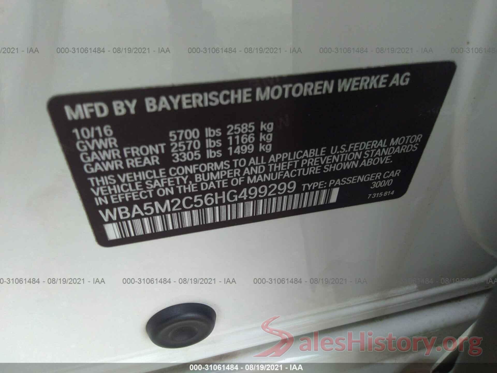 WBA5M2C56HG499299 2017 BMW 5 SERIES