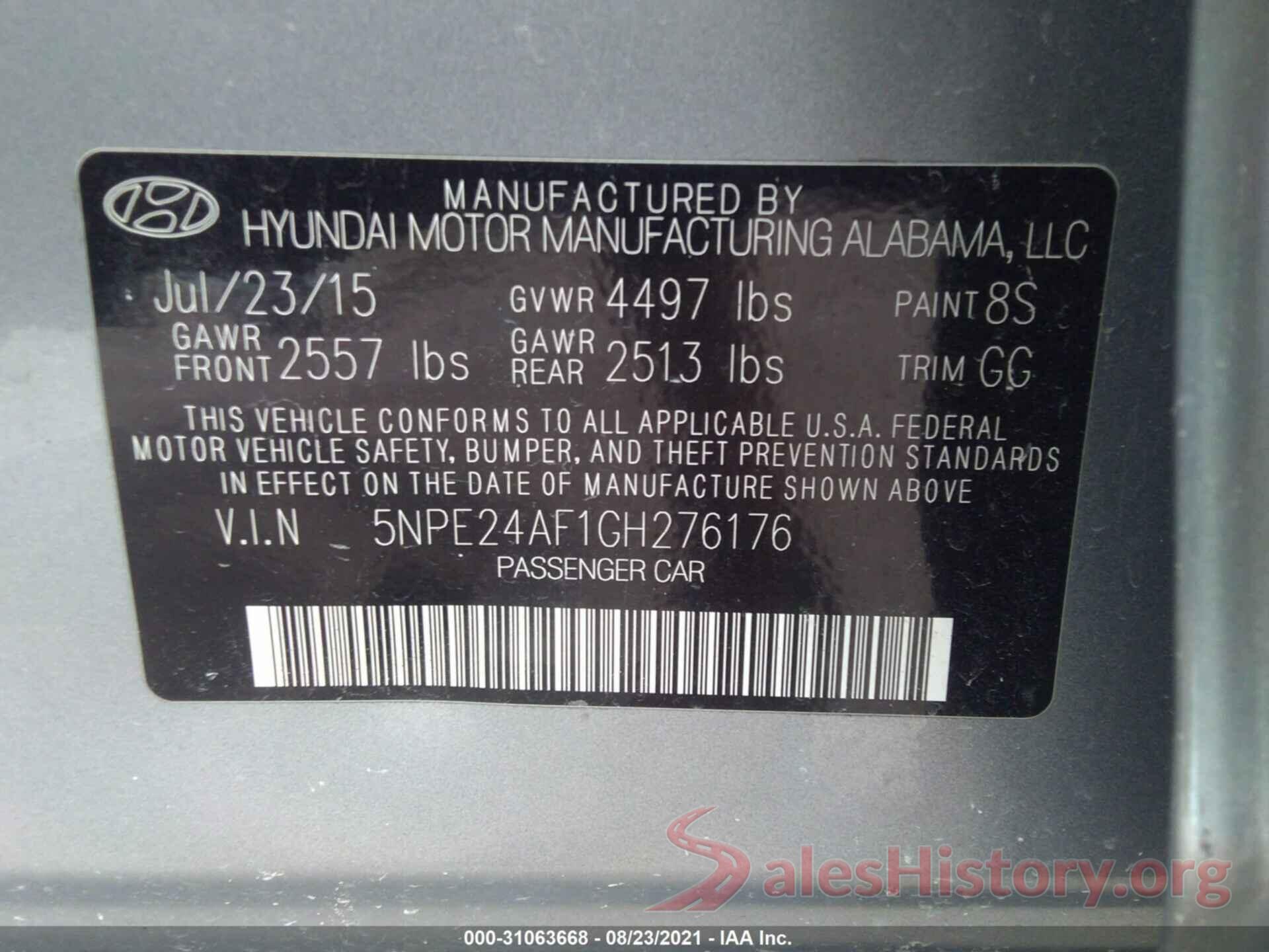 5NPE24AF1GH276176 2016 HYUNDAI SONATA