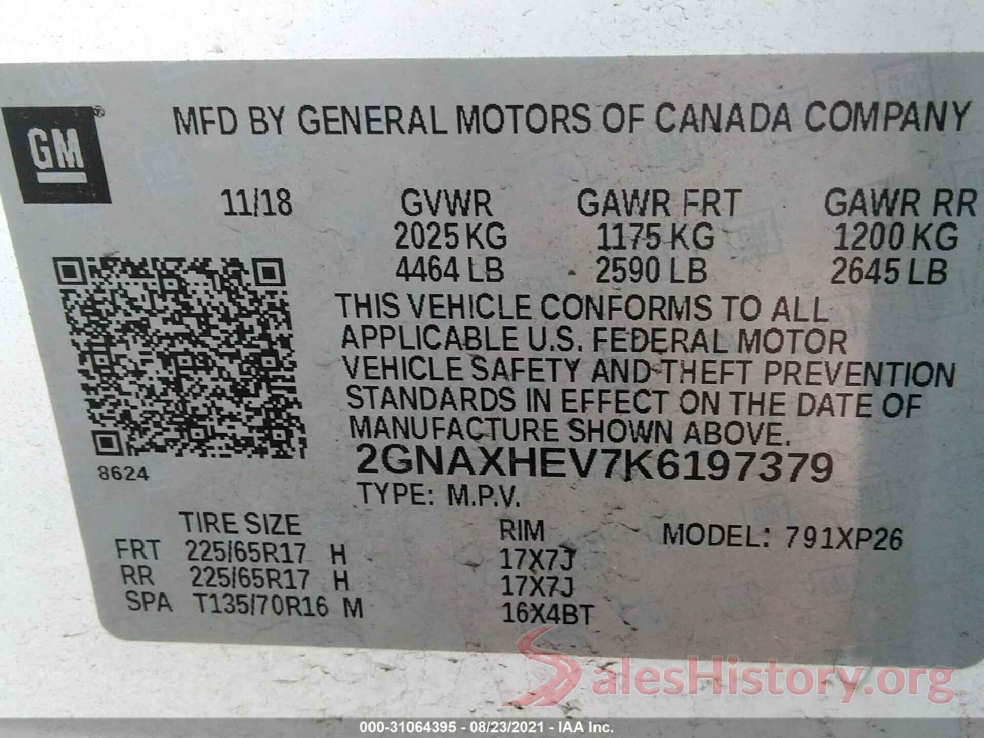 2GNAXHEV7K6197379 2019 CHEVROLET EQUINOX