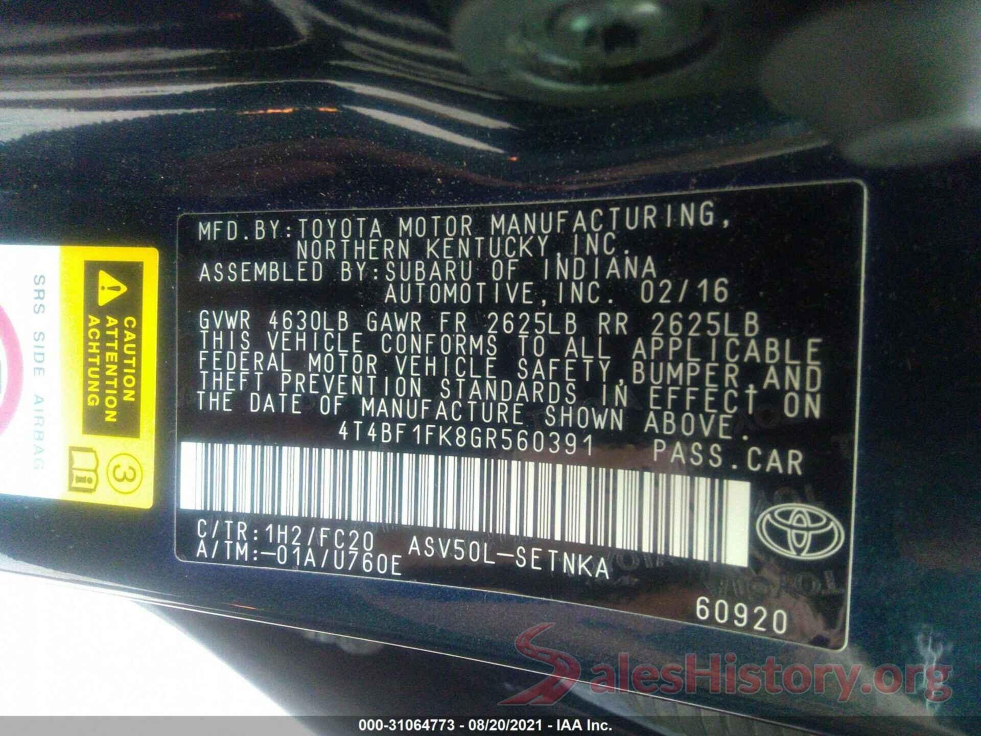 4T4BF1FK8GR560391 2016 TOYOTA CAMRY