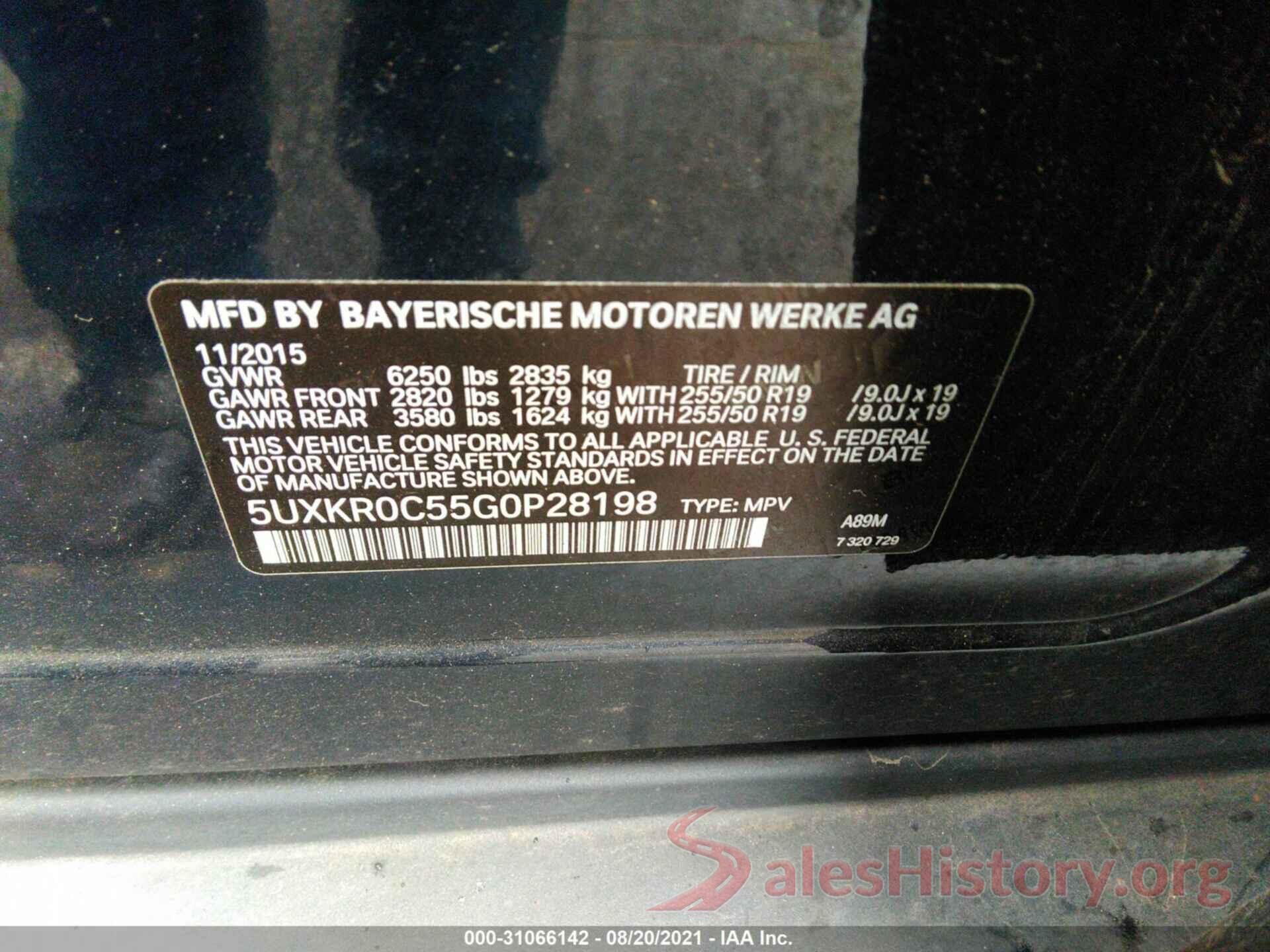 5UXKR0C55G0P28198 2016 BMW X5