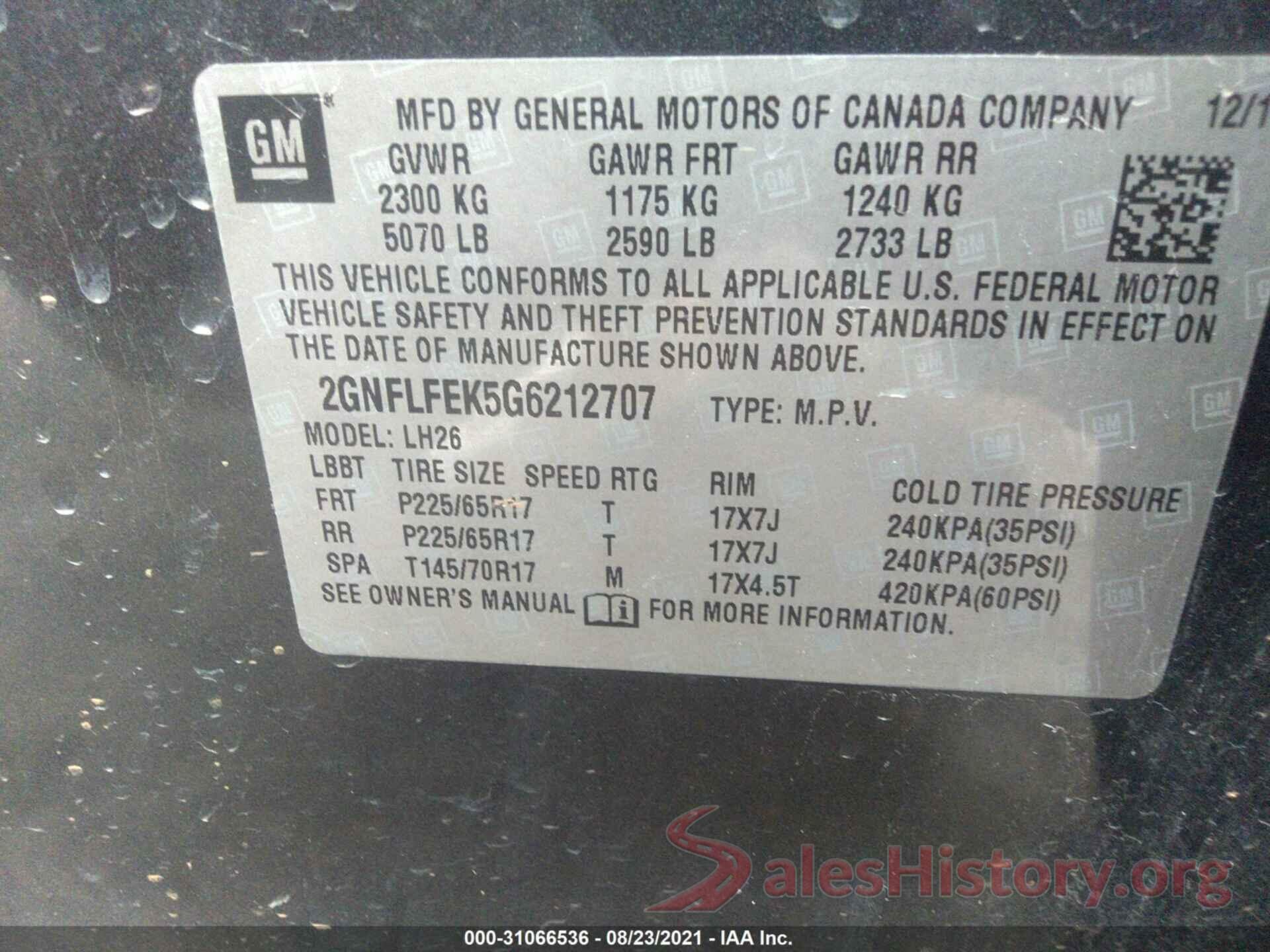 2GNFLFEK5G6212707 2016 CHEVROLET EQUINOX