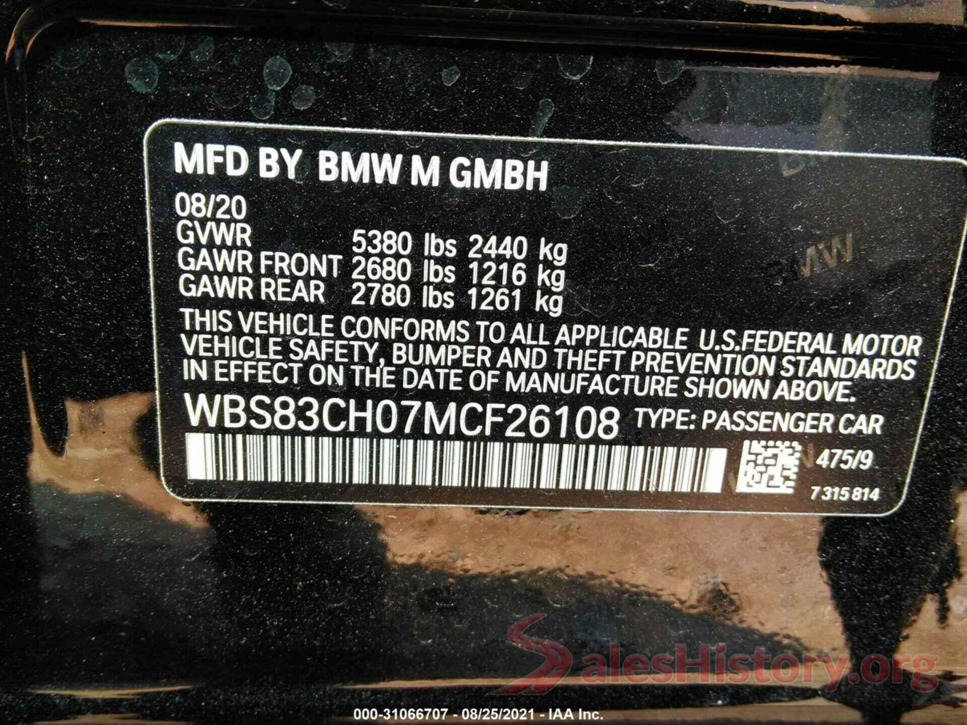 WBS83CH07MCF26108 2021 BMW M5