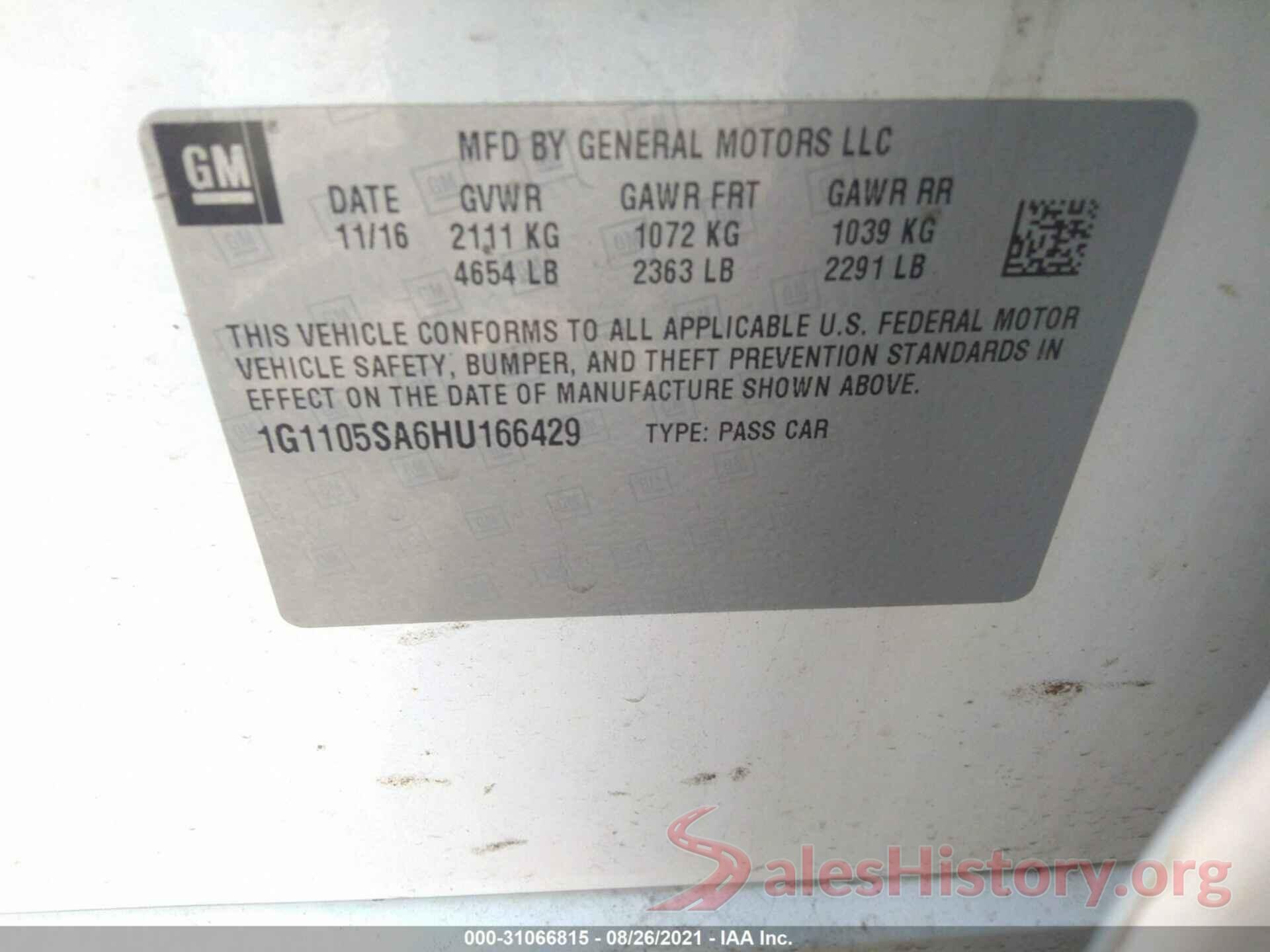 1G1105SA6HU166429 2017 CHEVROLET IMPALA