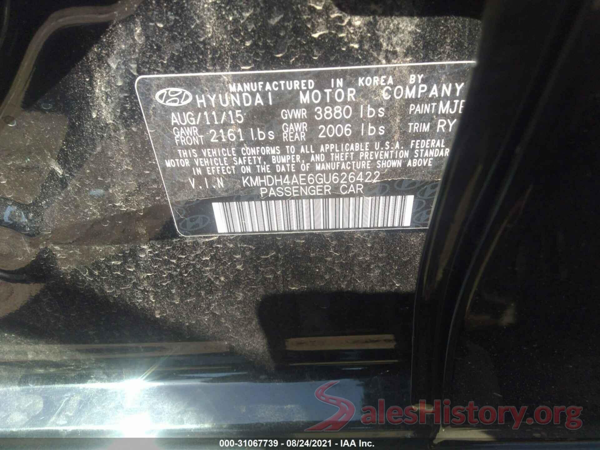 KMHDH4AE6GU626422 2016 HYUNDAI ELANTRA