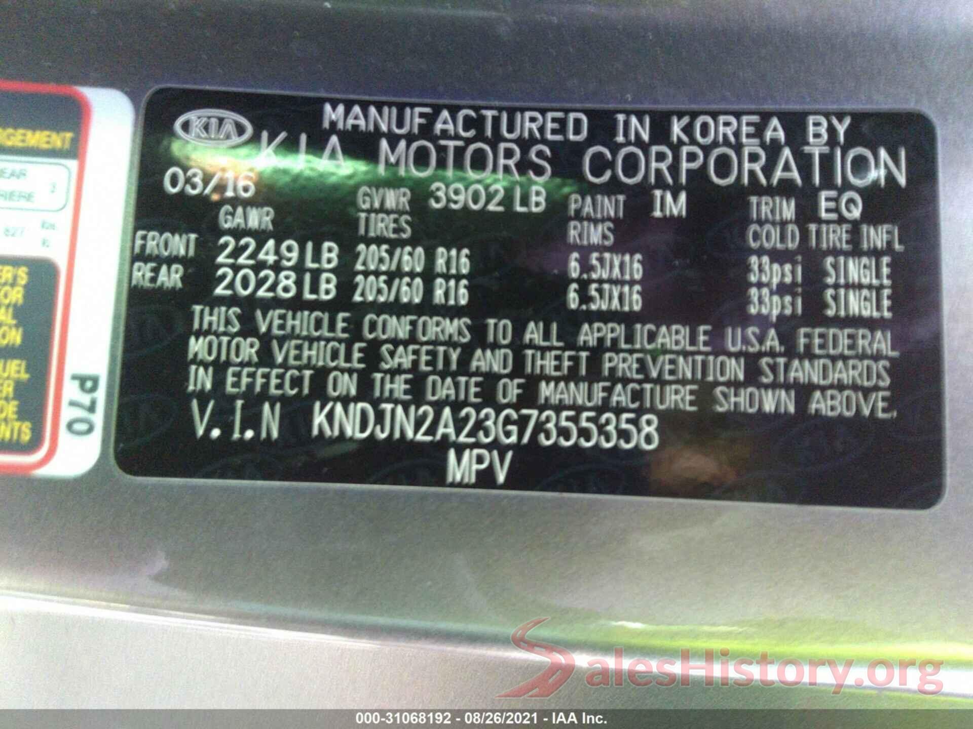 KNDJN2A23G7355358 2016 KIA SOUL