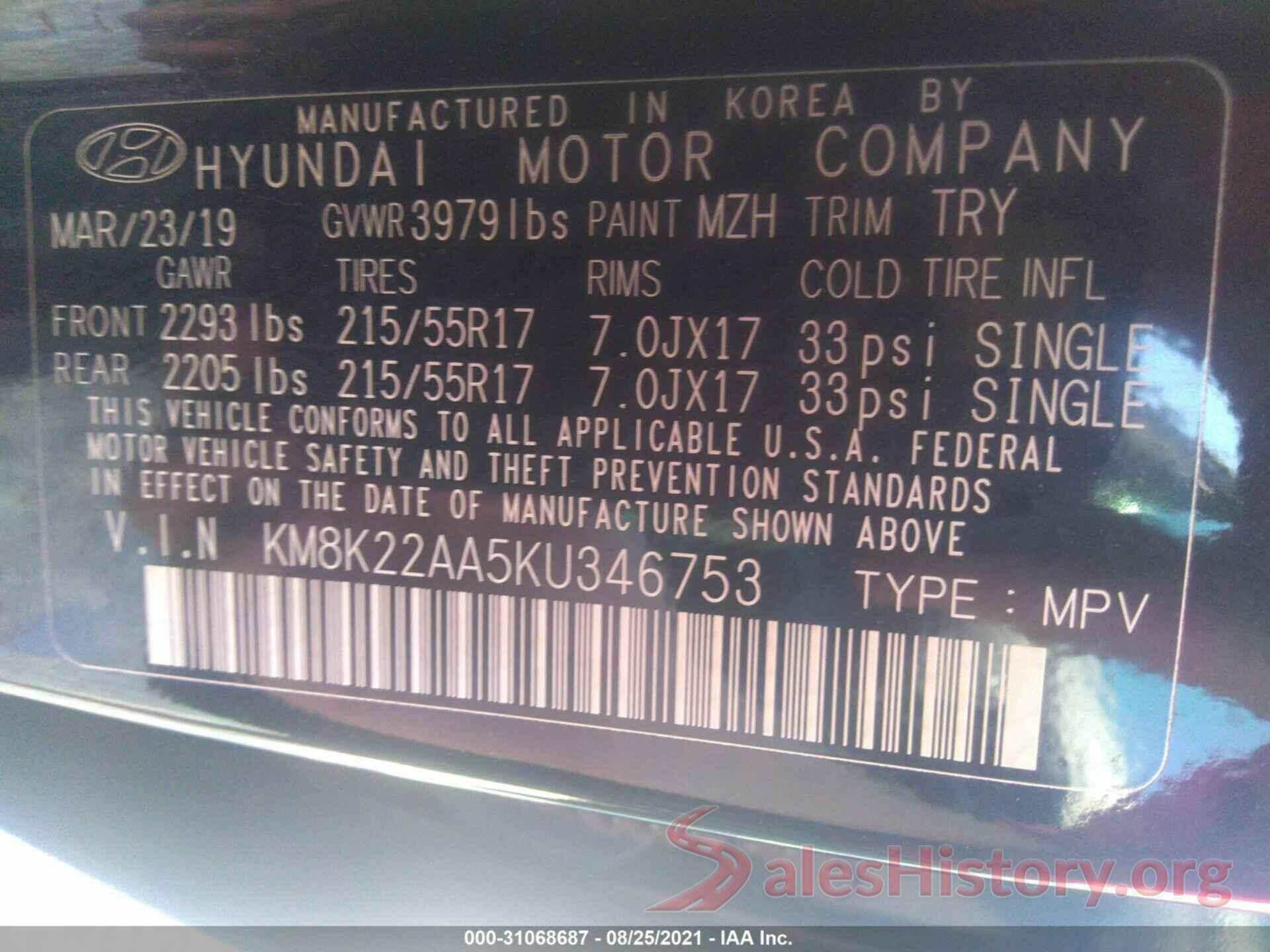 KM8K22AA5KU346753 2019 HYUNDAI KONA