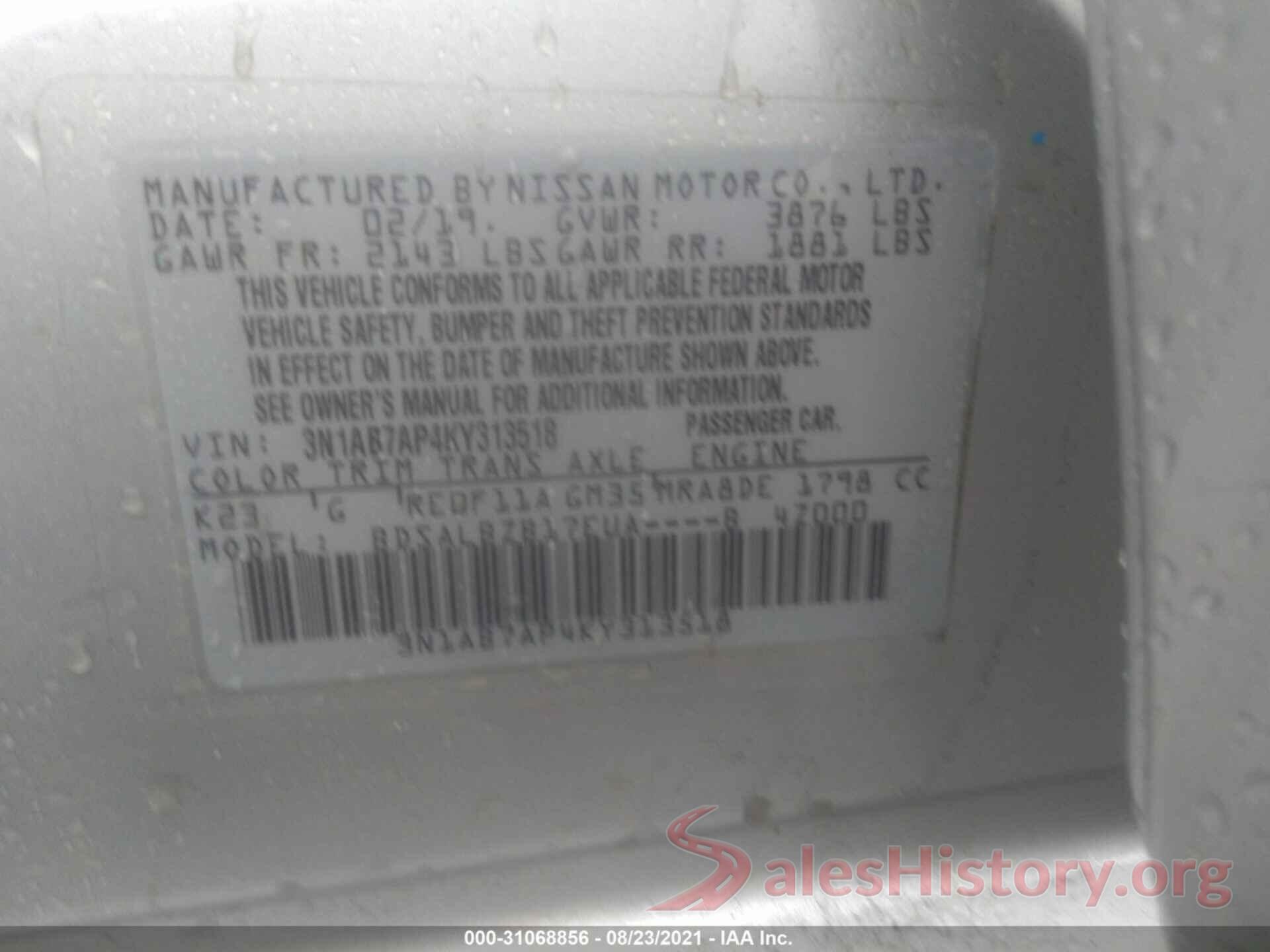 3N1AB7AP4KY313518 2019 NISSAN SENTRA