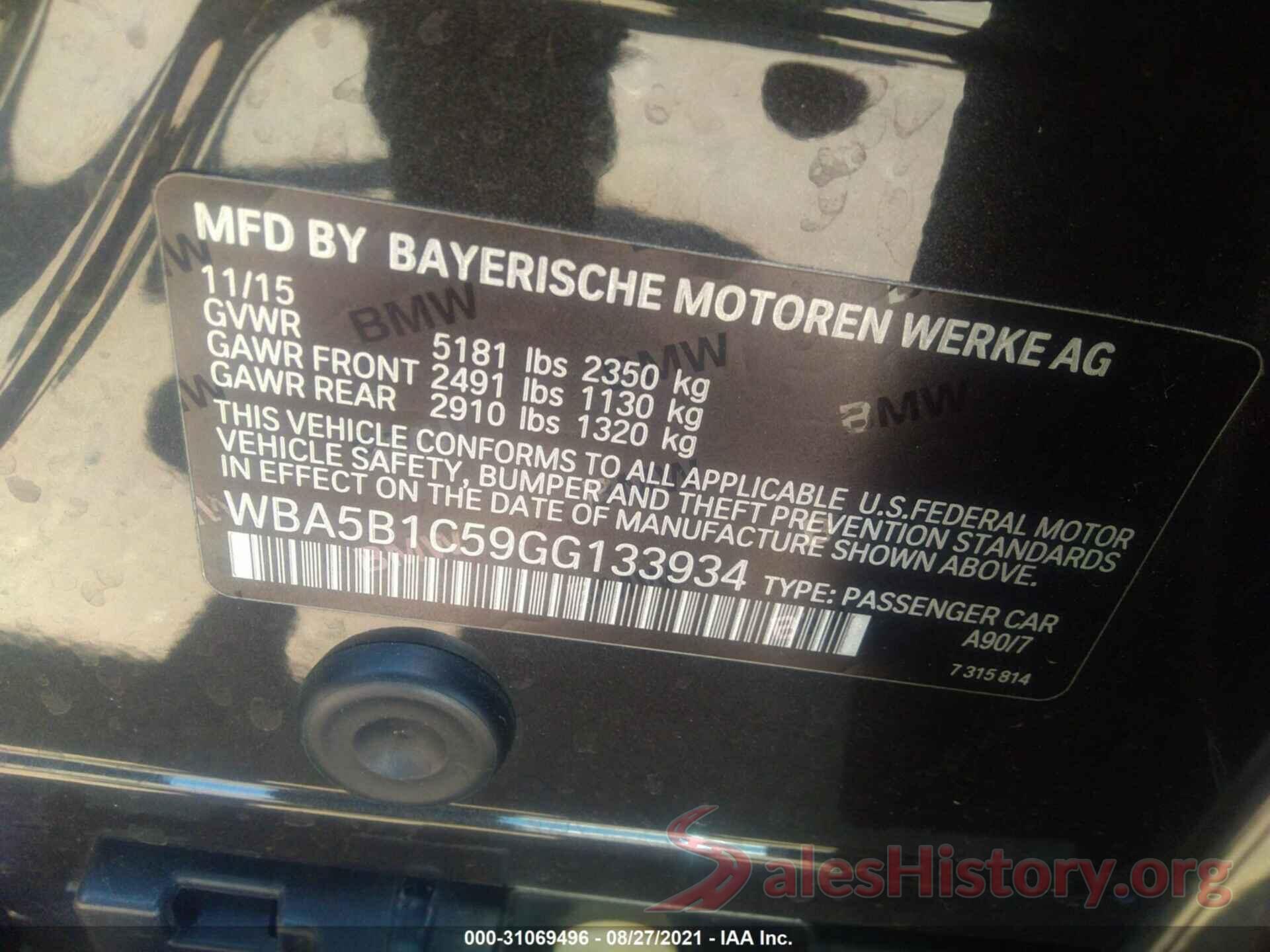 WBA5B1C59GG133934 2016 BMW 5 SERIES