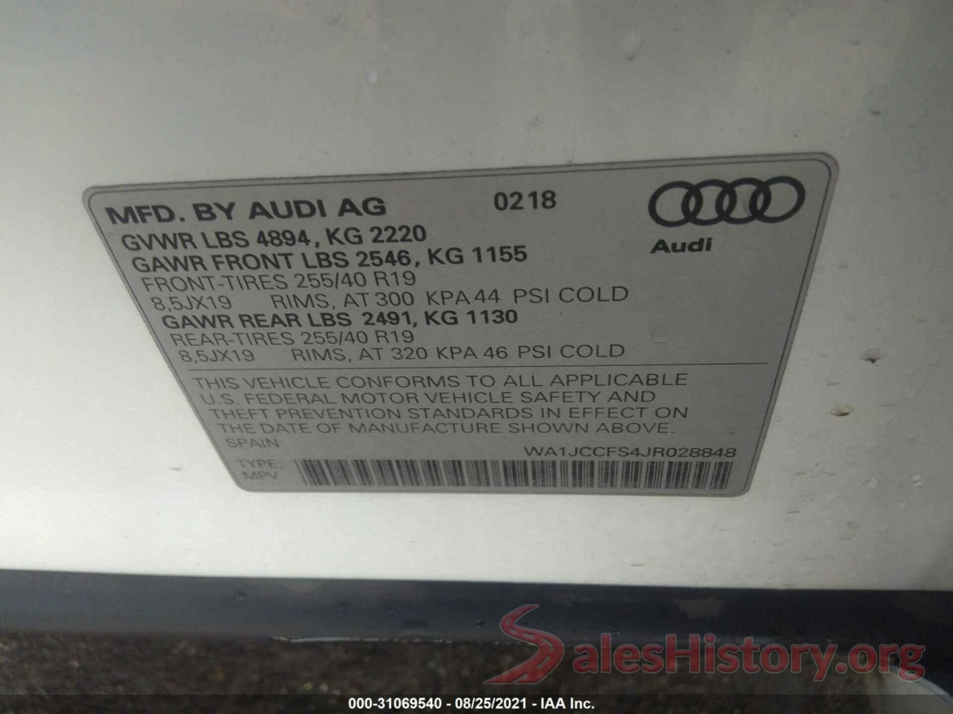 WA1JCCFS4JR028848 2018 AUDI Q3