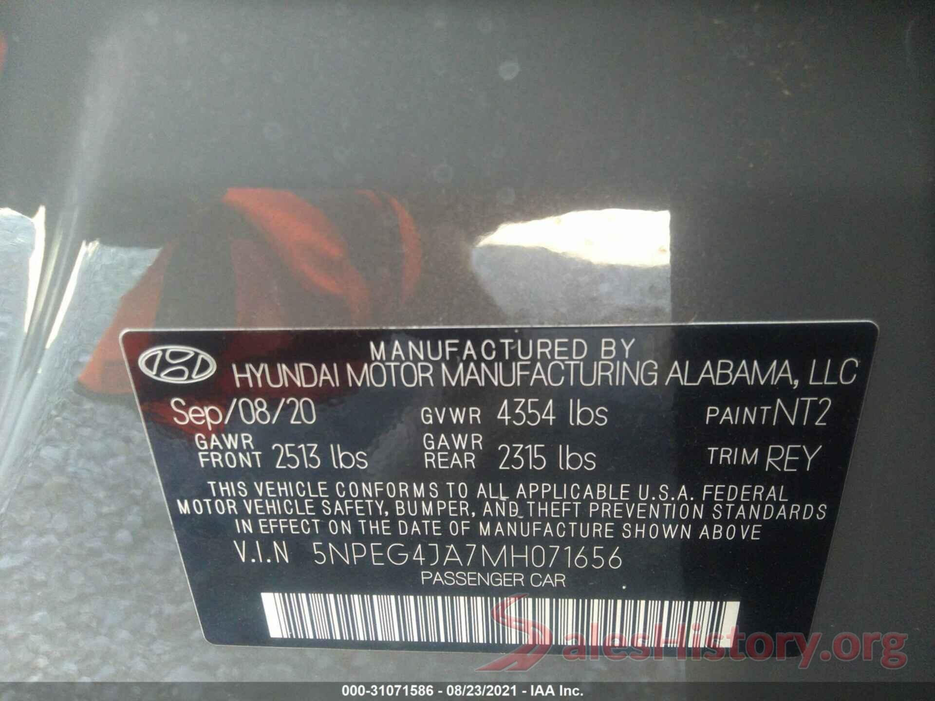 5NPEG4JA7MH071656 2021 HYUNDAI SONATA