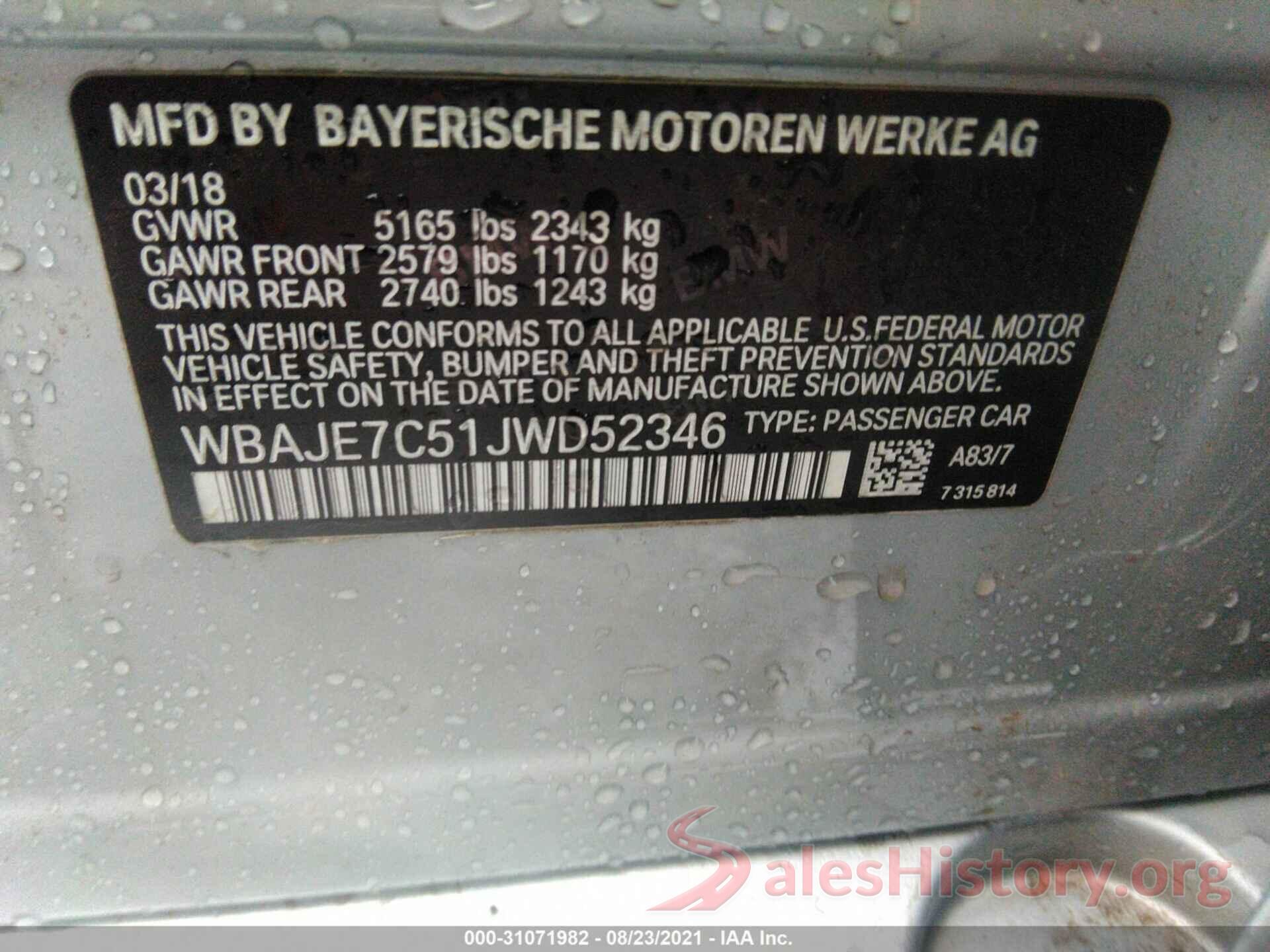 WBAJE7C51JWD52346 2018 BMW 5 SERIES