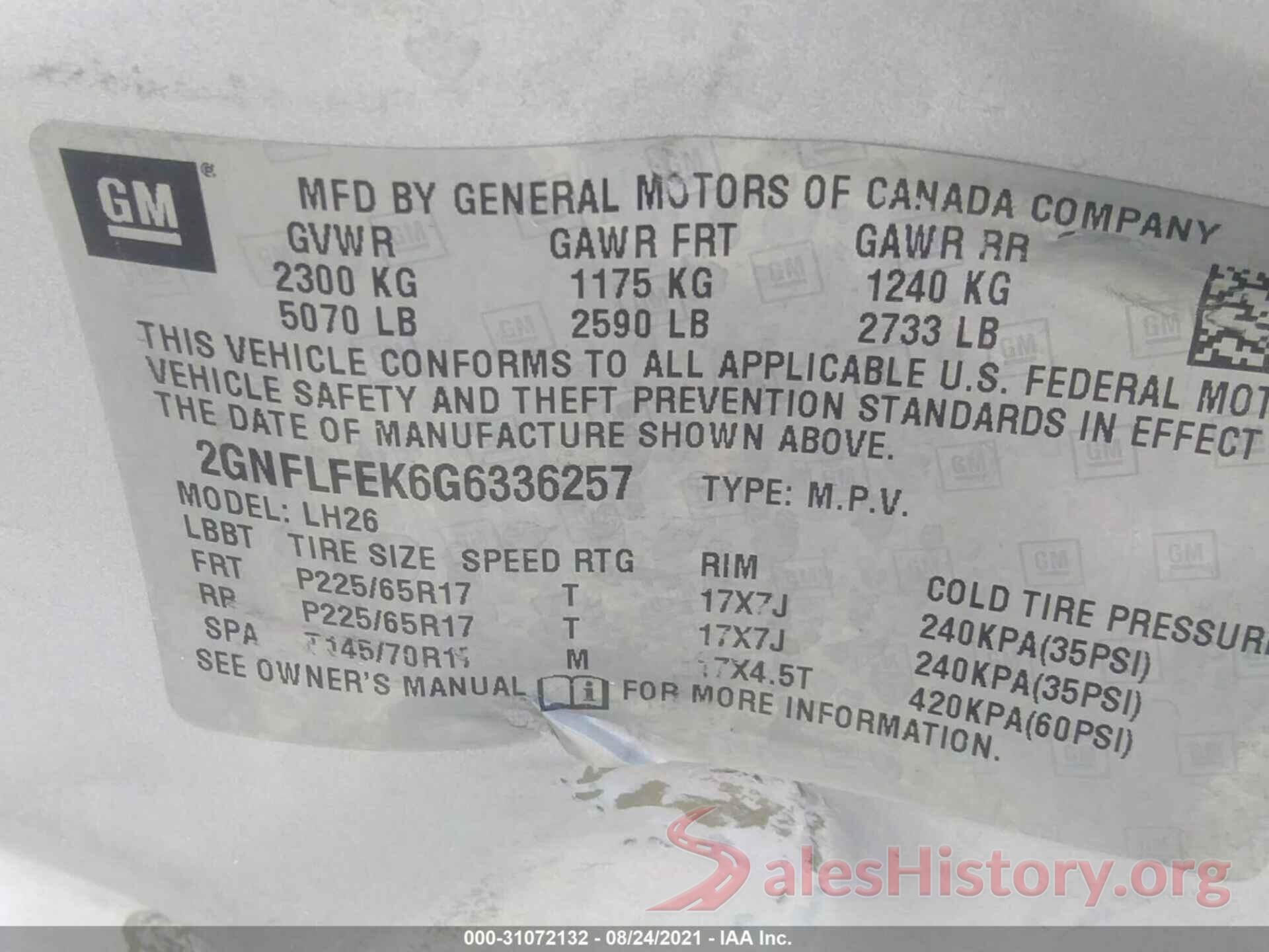 2GNFLFEK6G6336257 2016 CHEVROLET EQUINOX