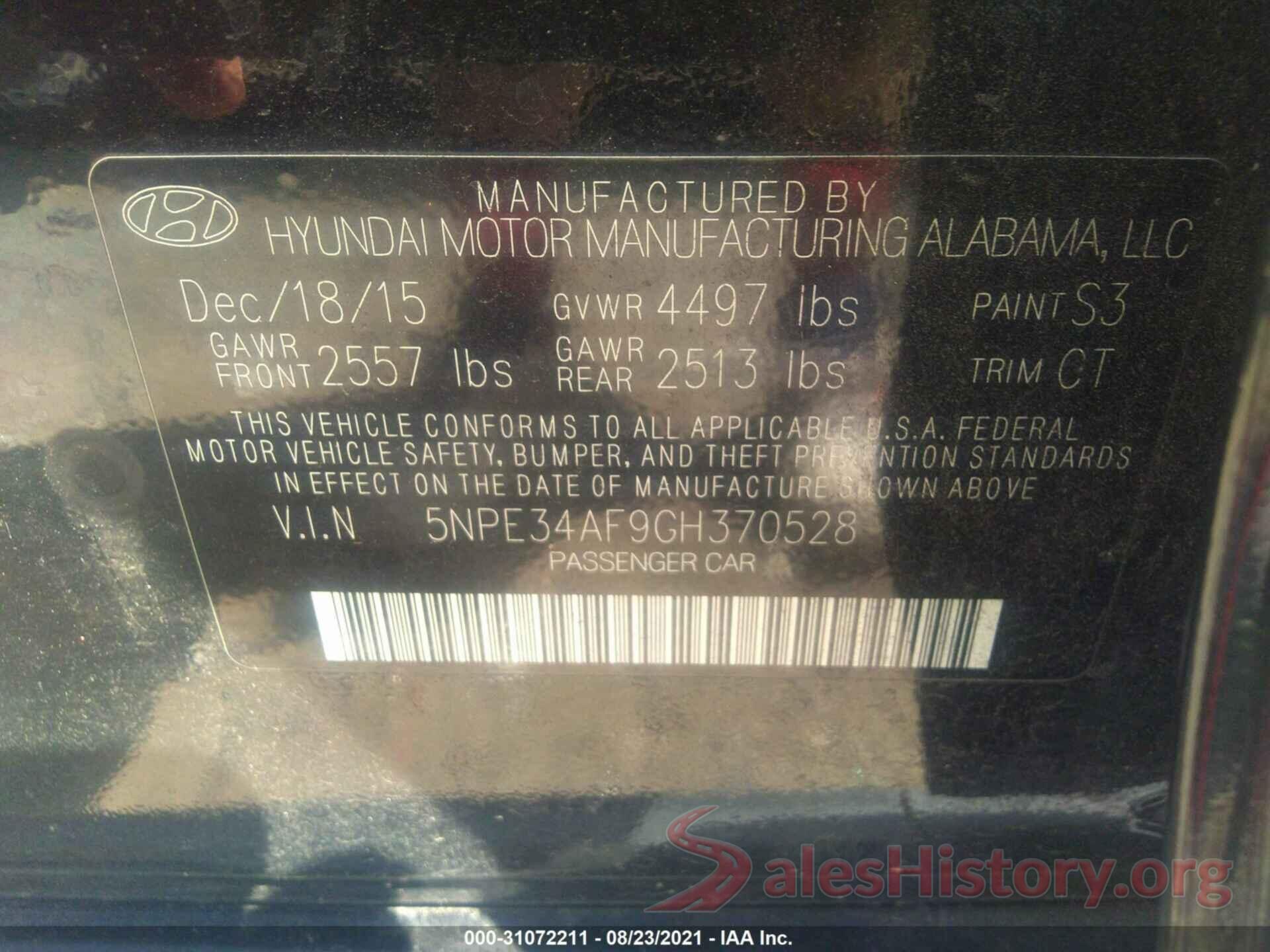 5NPE34AF9GH370528 2016 HYUNDAI SONATA