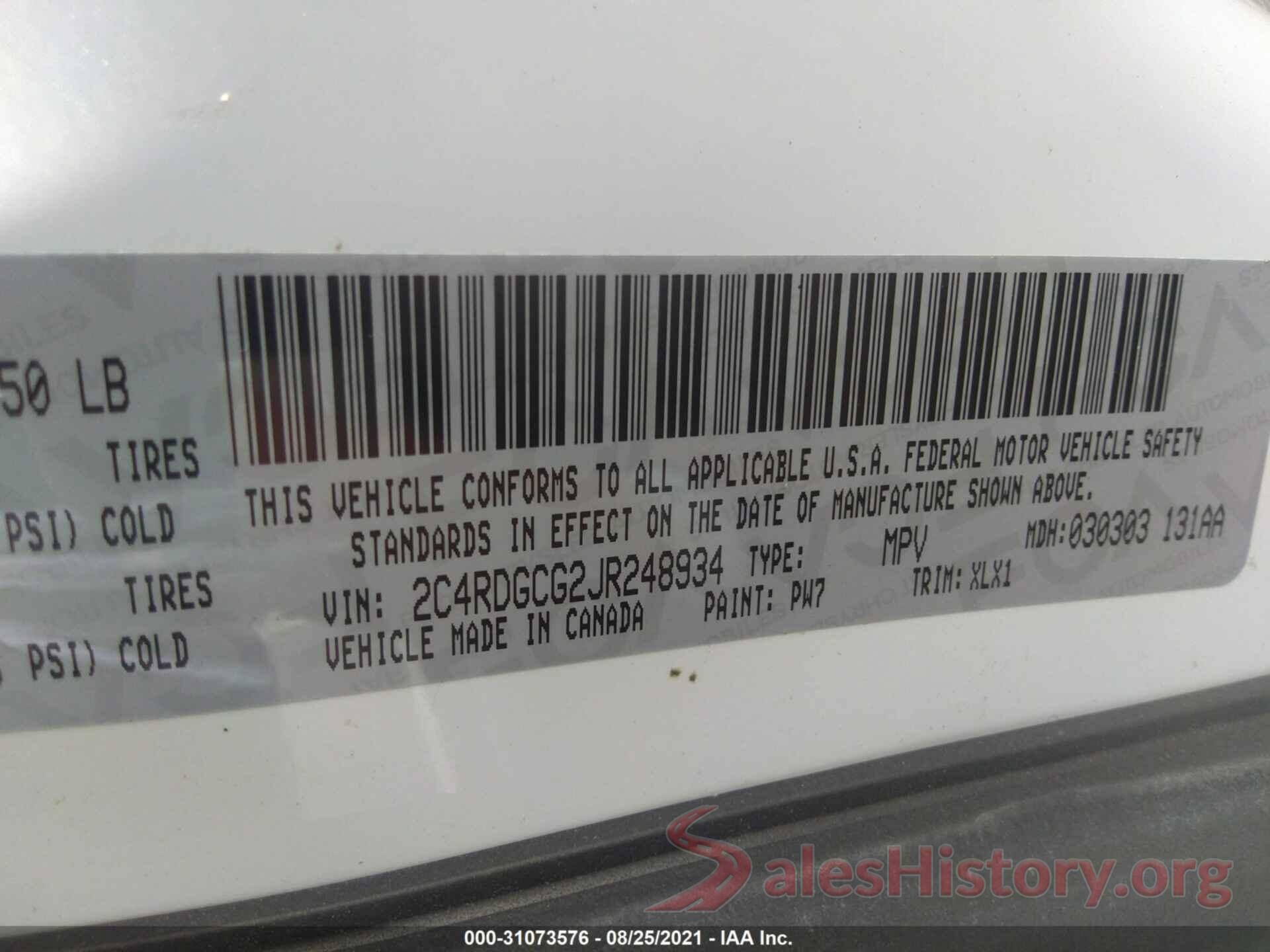 2C4RDGCG2JR248934 2018 DODGE GRAND CARAVAN