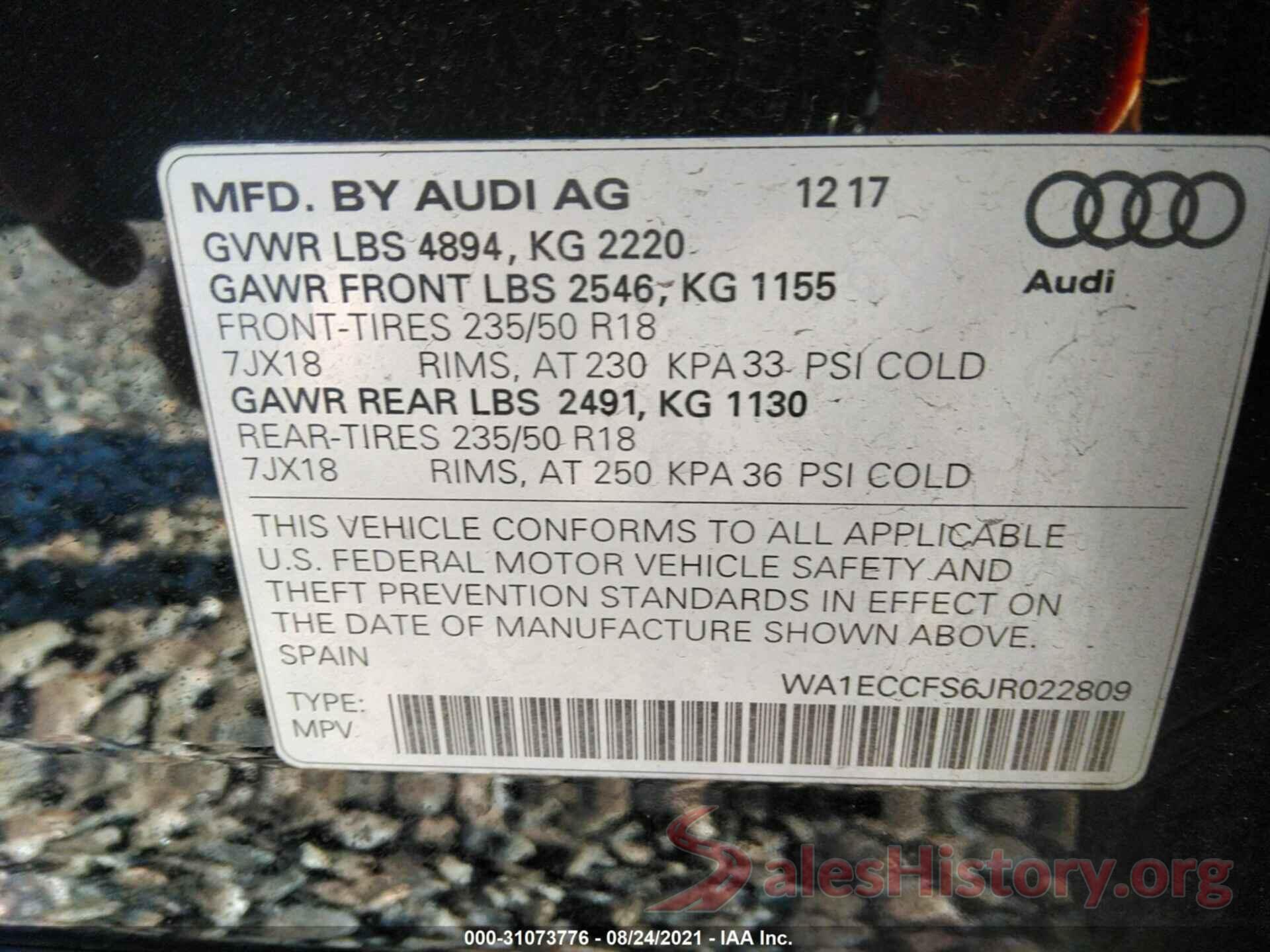 WA1ECCFS6JR022809 2018 AUDI Q3