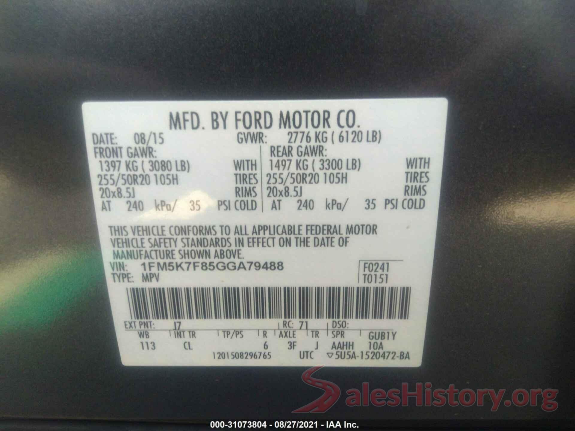 1FM5K7F85GGA79488 2016 FORD EXPLORER