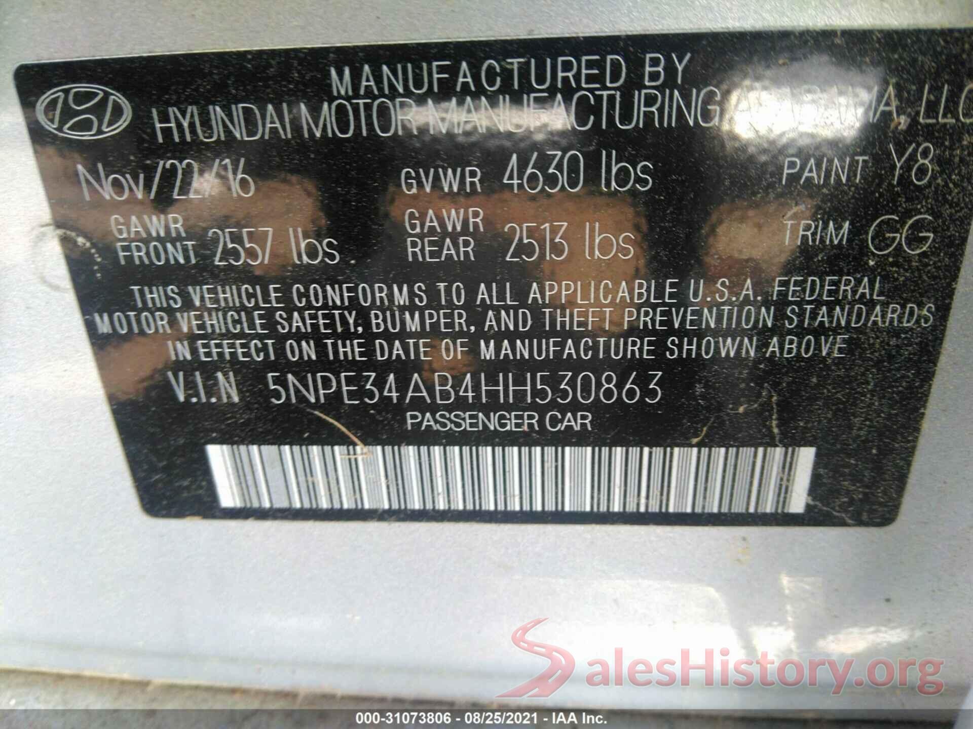 5NPE34AB4HH530863 2017 HYUNDAI SONATA