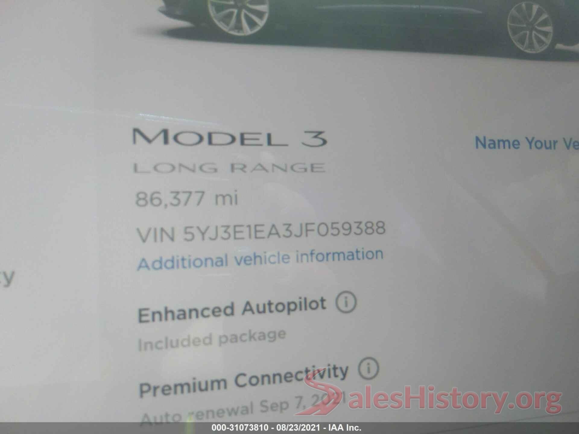 5YJ3E1EA3JF059388 2018 TESLA MODEL 3