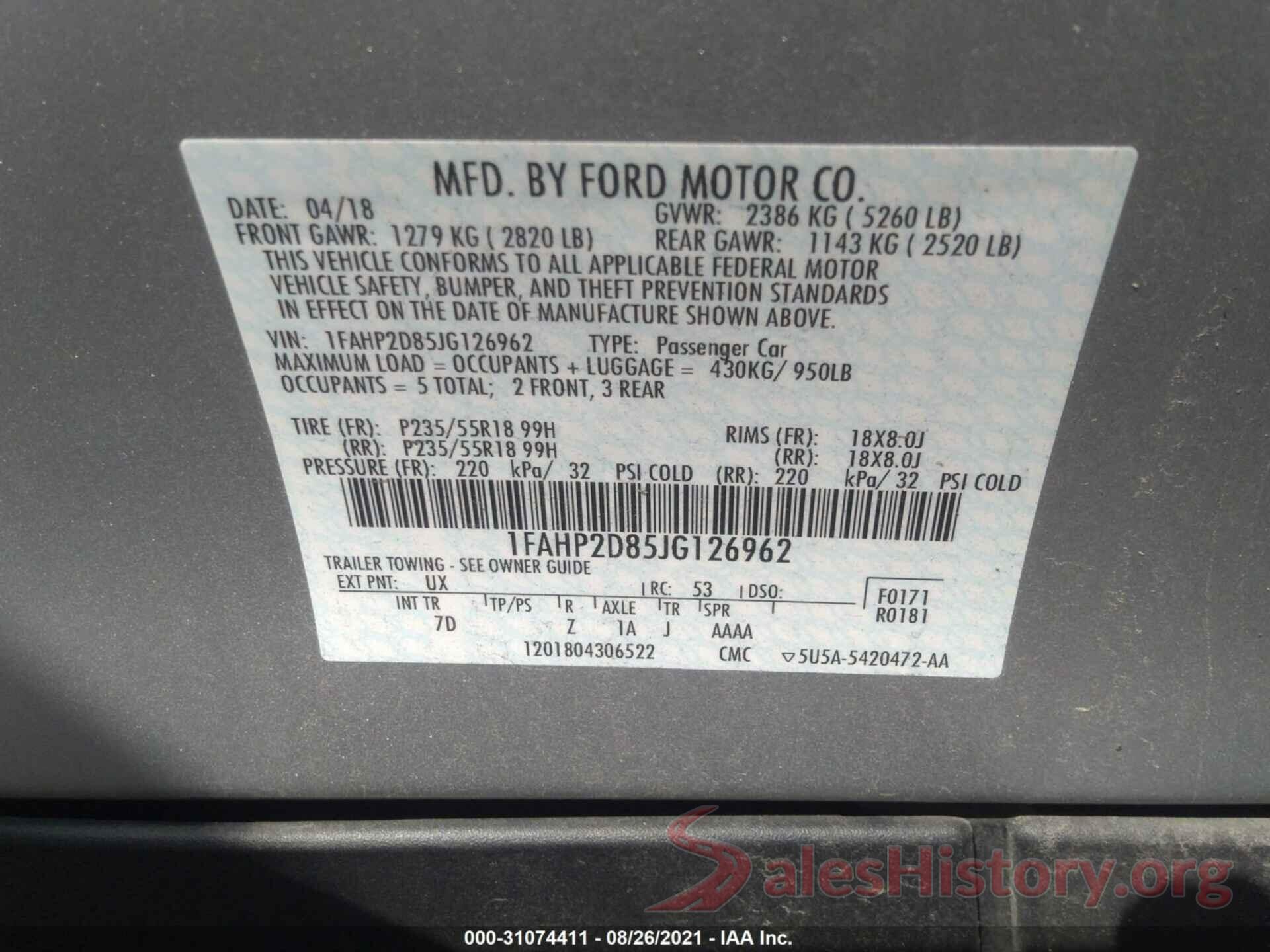 1FAHP2D85JG126962 2018 FORD TAURUS