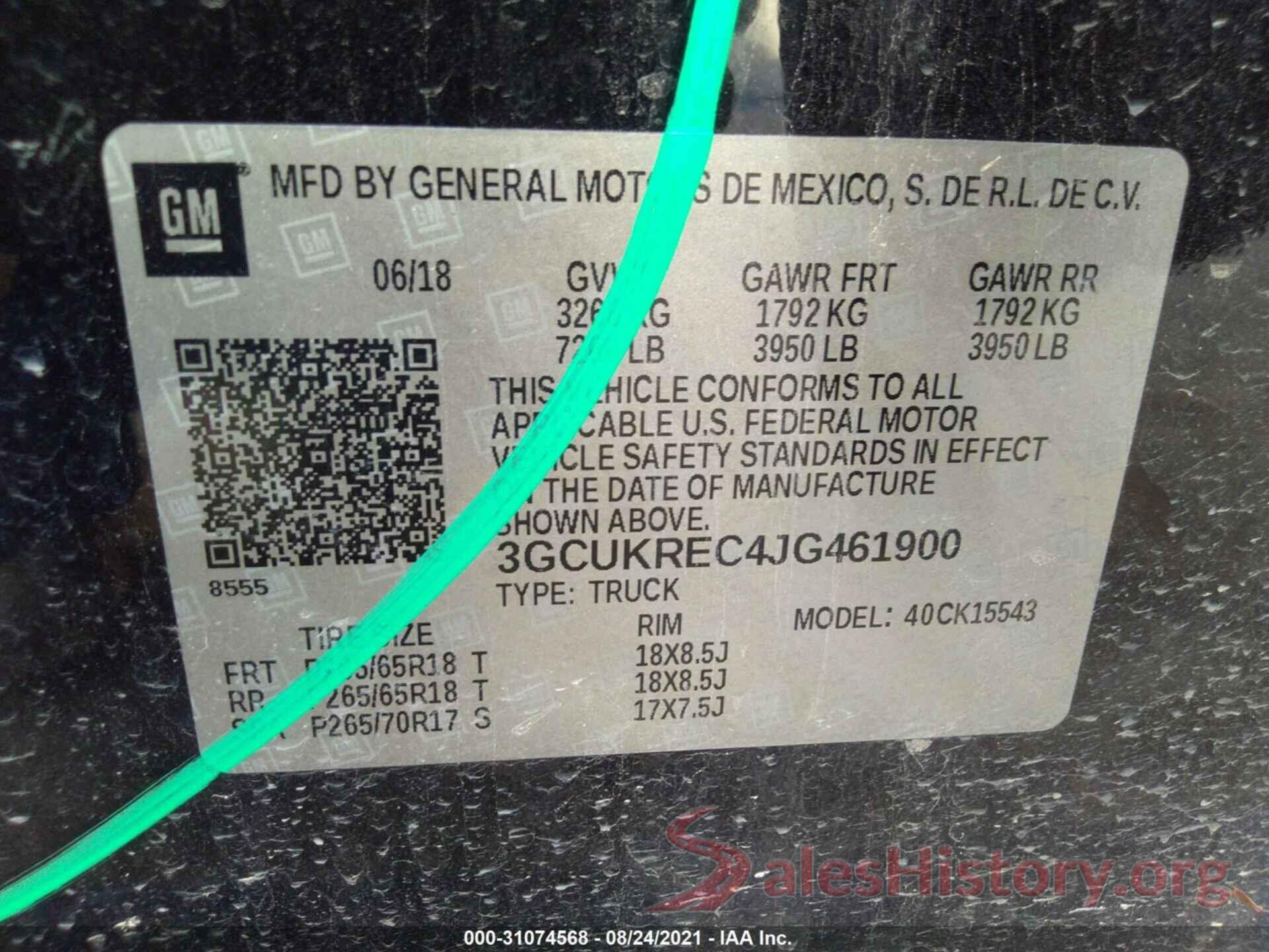 3GCUKREC4JG461900 2018 CHEVROLET SILVERADO 1500