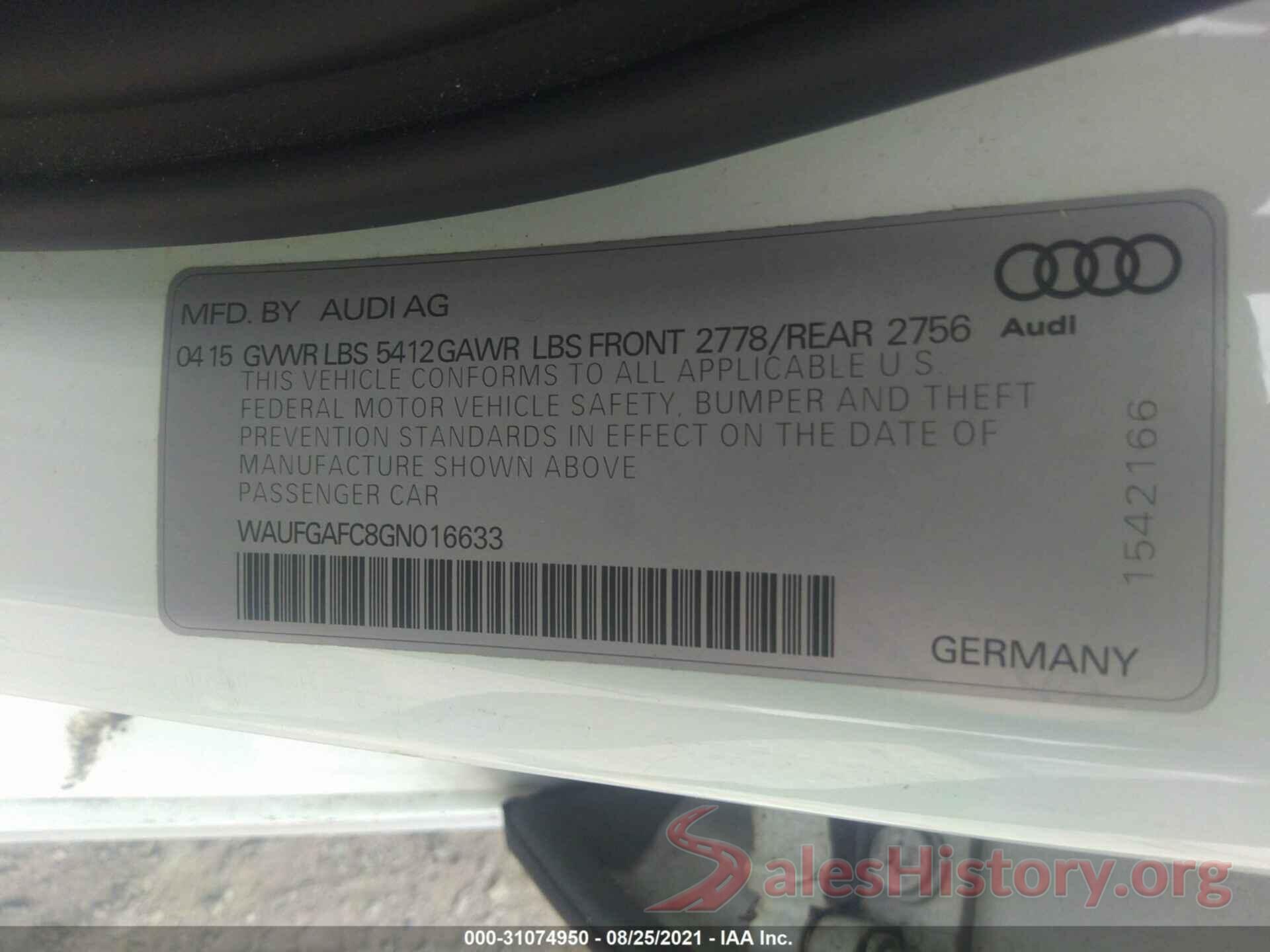 WAUFGAFC8GN016633 2016 AUDI A6