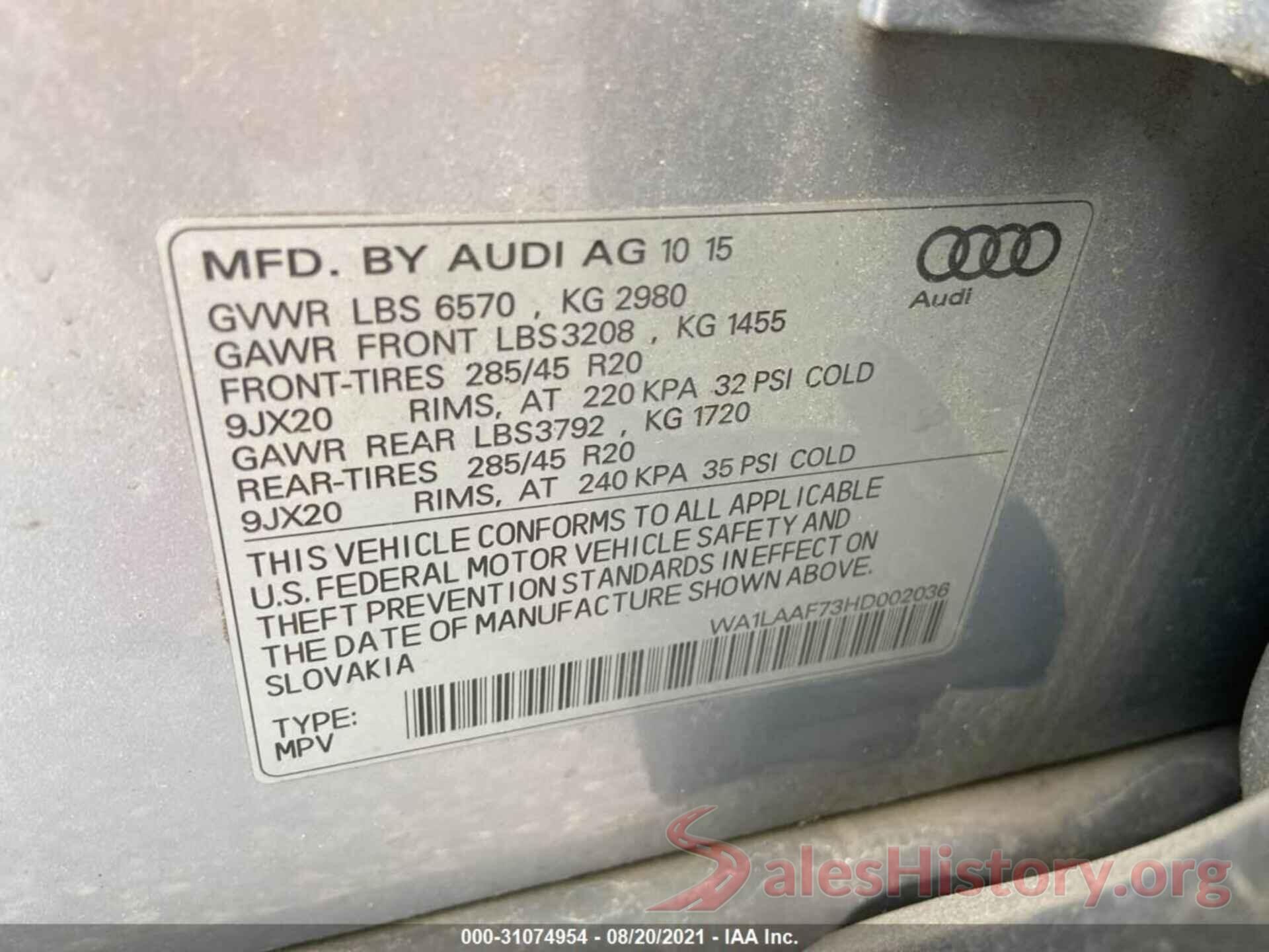 WA1LAAF73HD002036 2017 AUDI Q7