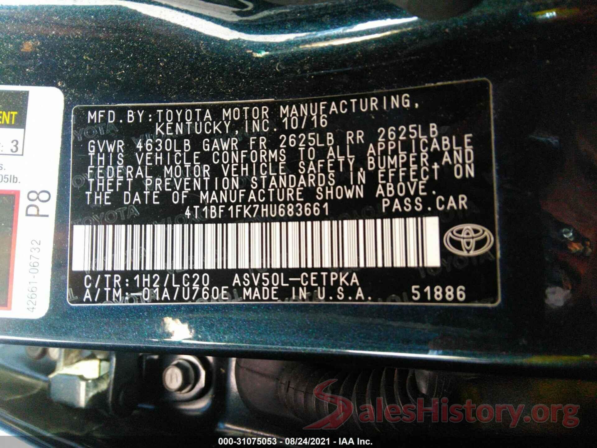 4T1BF1FK7HU683661 2017 TOYOTA CAMRY