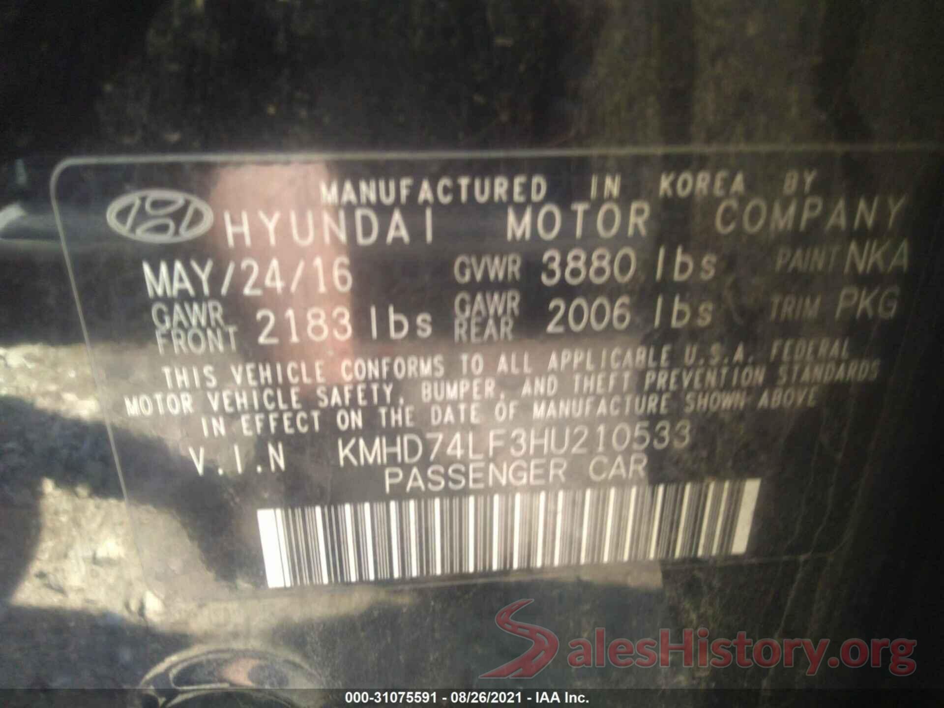 KMHD74LF3HU210533 2017 HYUNDAI ELANTRA