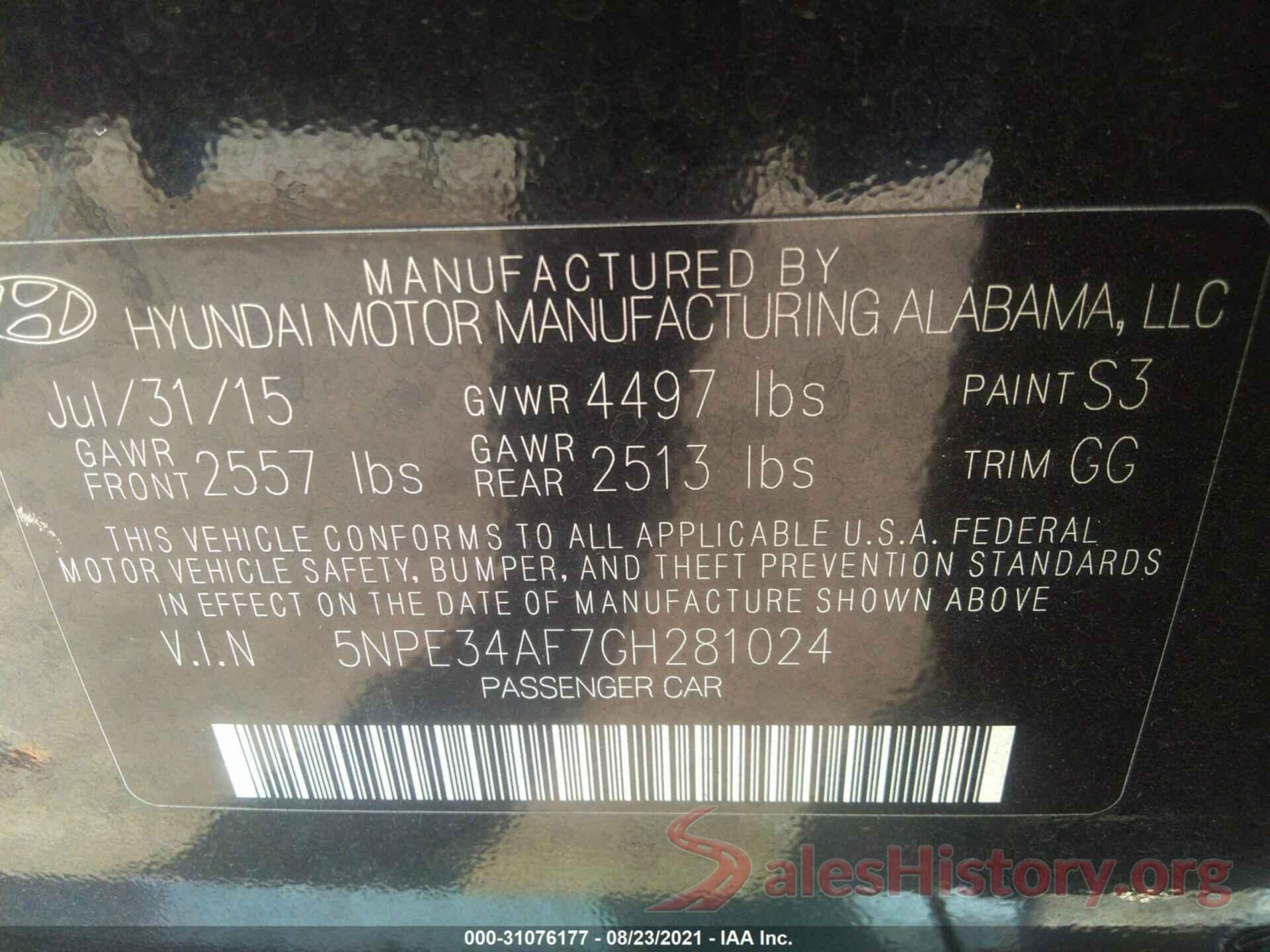 5NPE34AF7GH281024 2016 HYUNDAI SONATA