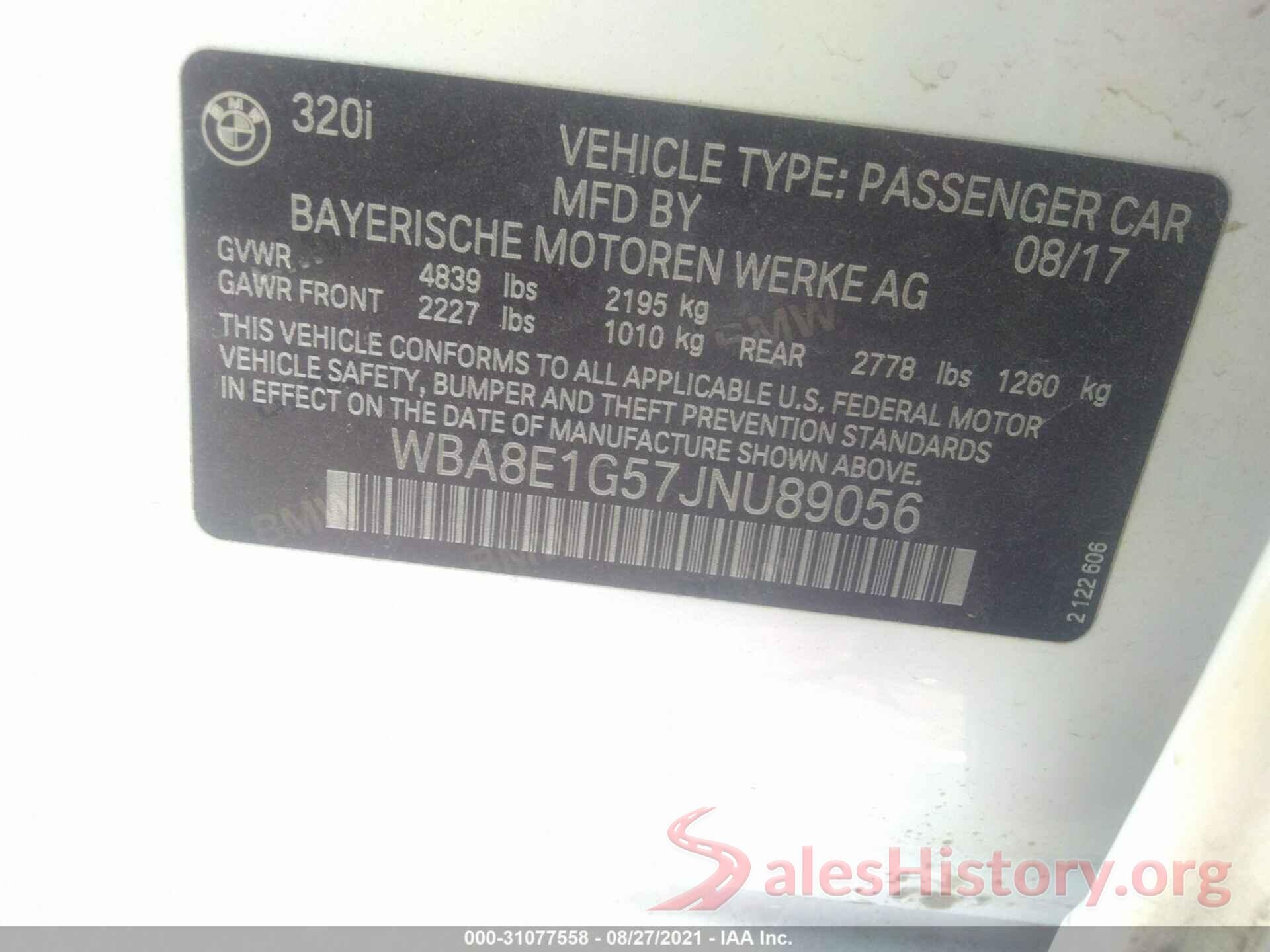 WBA8E1G57JNU89056 2018 BMW 3 SERIES