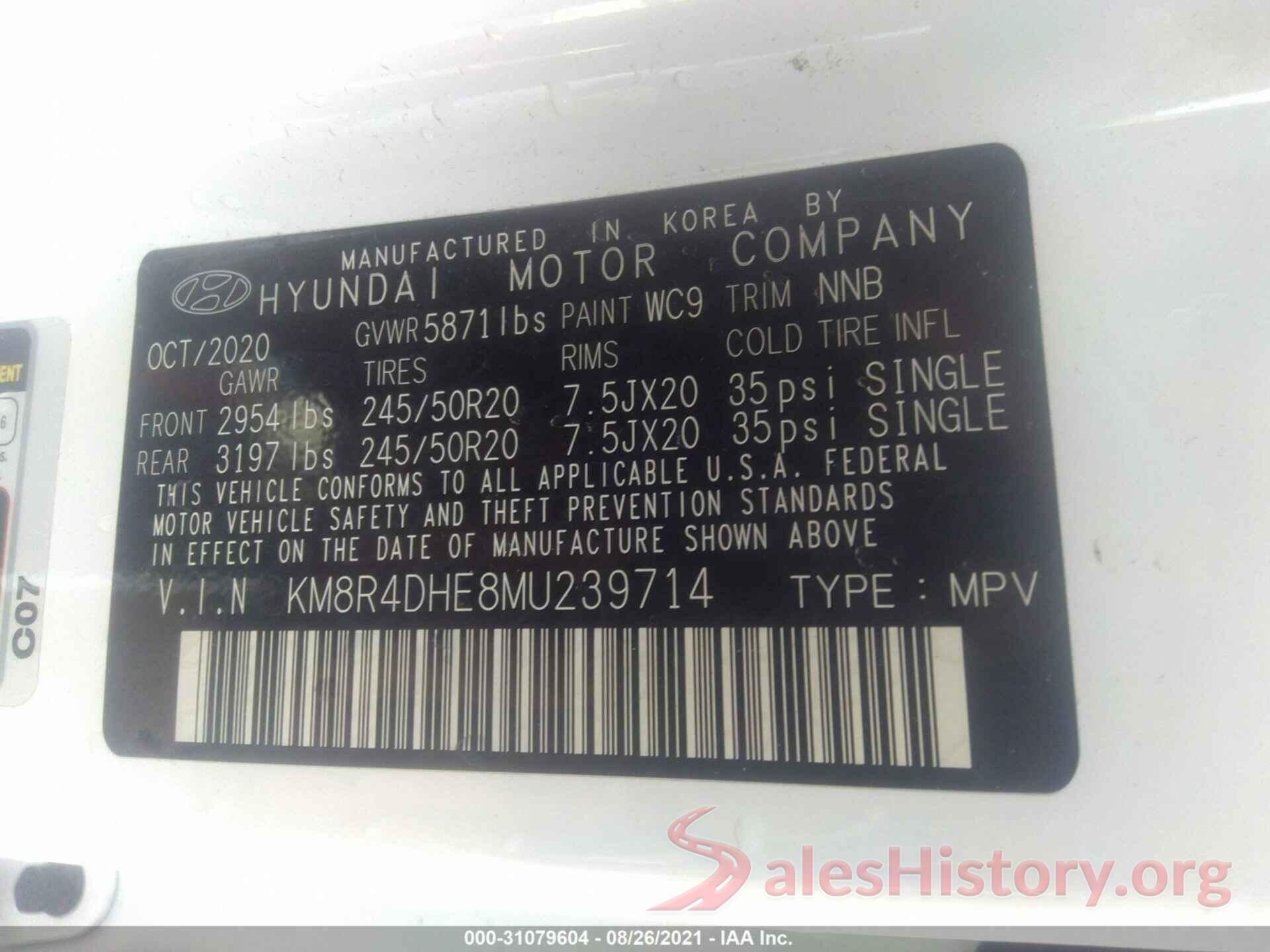 KM8R4DHE8MU239714 2021 HYUNDAI PALISADE